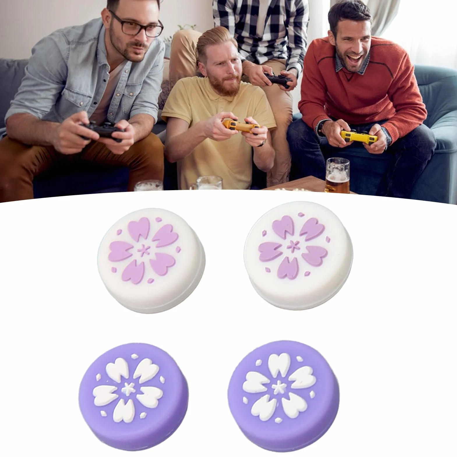 4 szt. Nakładki na Kciuki do Przełącznika do Joysticka Konsoli Switch Lite, śliczny Kwiat Wiśni z Miękkiego Silikonu, Antypoślizgowa Nakładka na Przycisk Joysticka, Uchwyty na