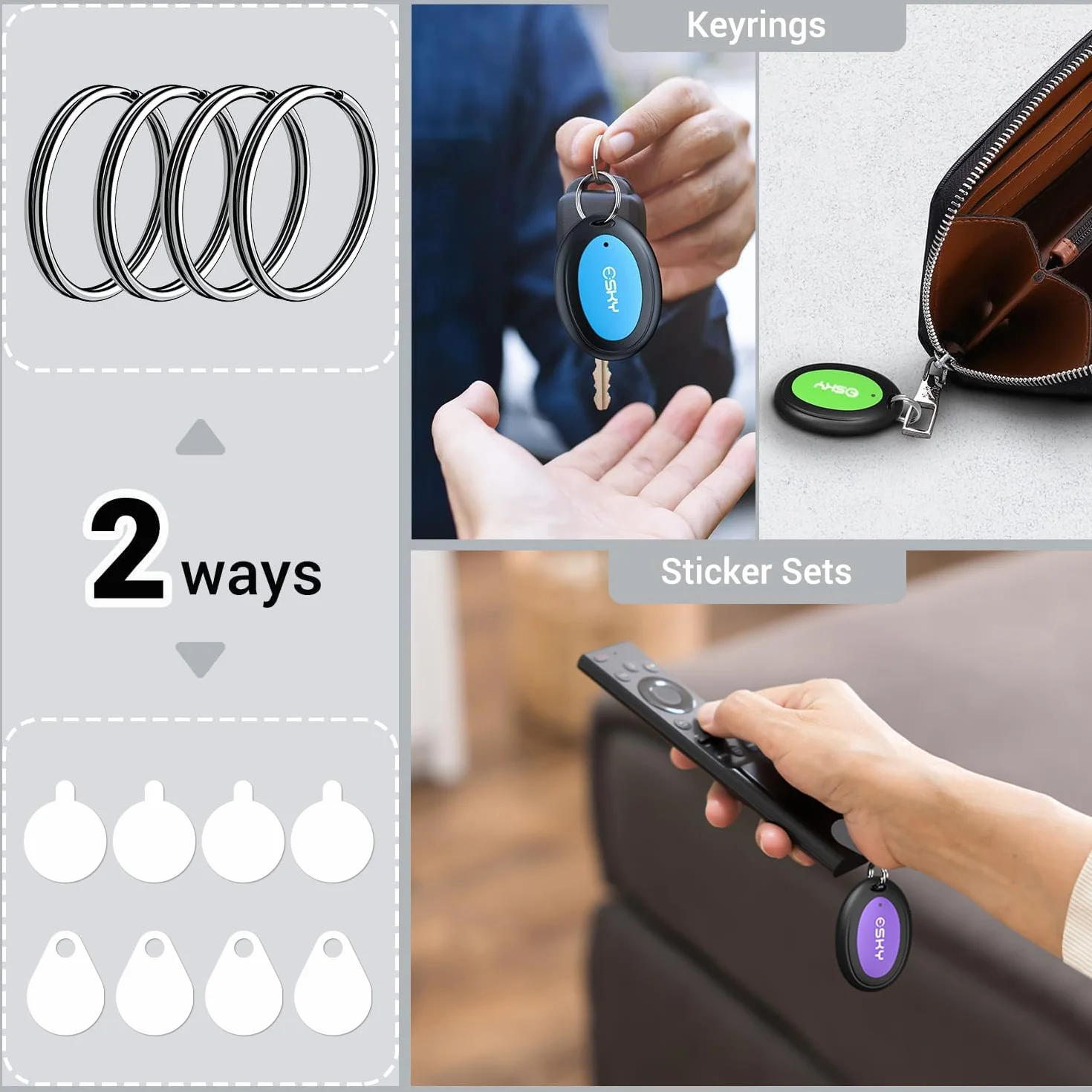 Esky 4 w 1 bezprzewodowy lokalizator kluczy, lokalizator przedmiotów RF z latarką LED i podstawą dla kluczy, psów, kotów, portfela, telefonu komórkowego, najlepsze prezenty