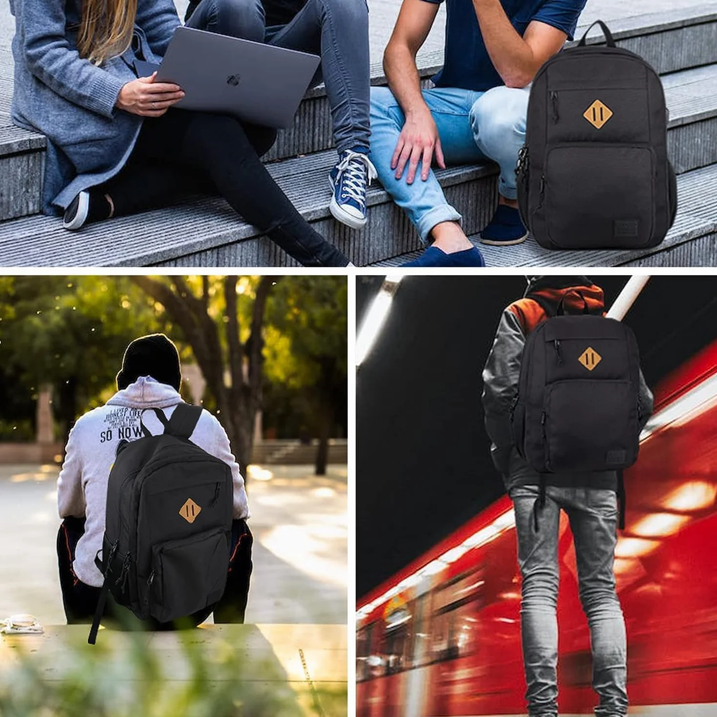 KEOFID Plecak na laptopa dla mężczyzn i kobiet, czarny, 17.5 Pouces