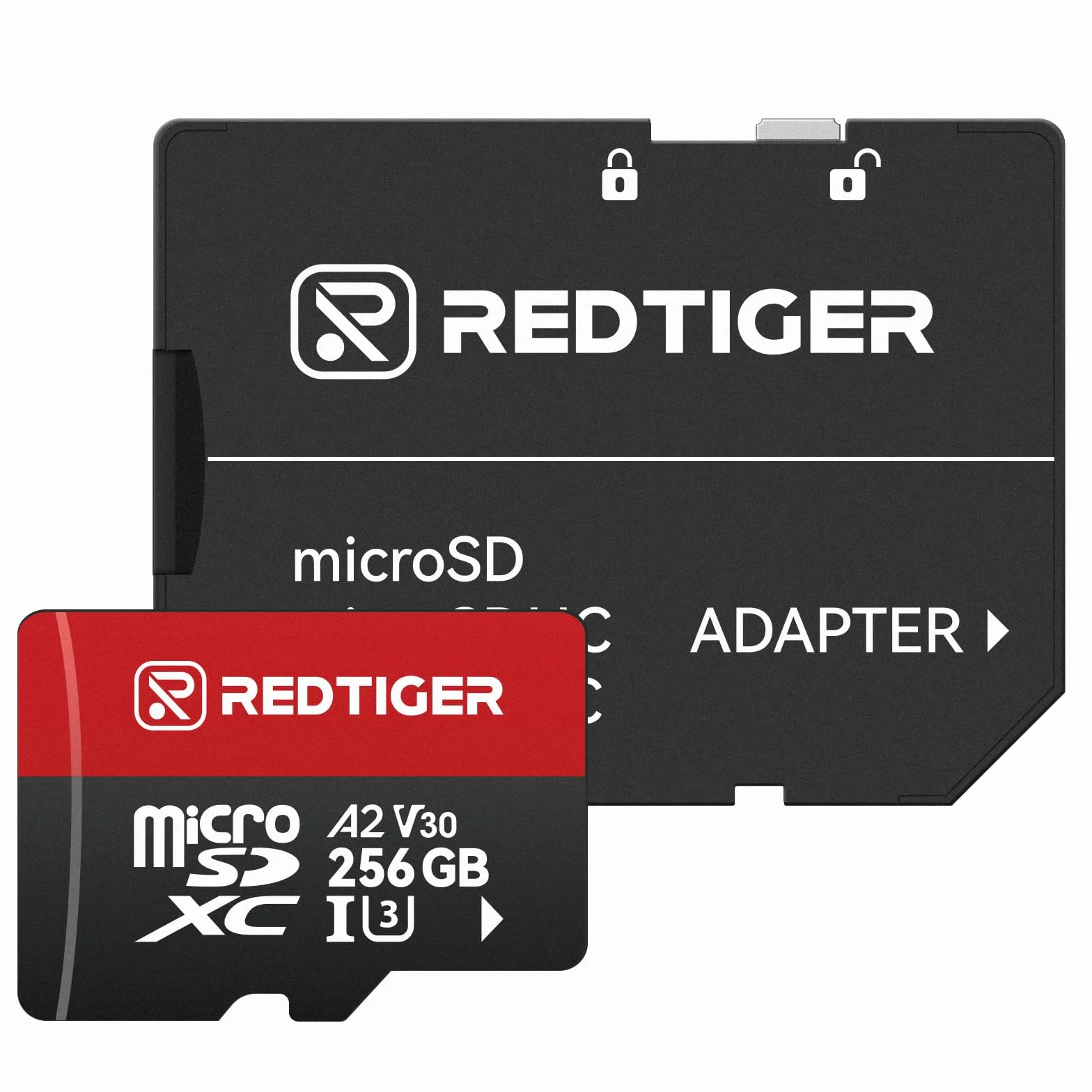REDTIGER Karta Micro SD High Speed 256 GB z adapterem, microSDXC UHS-I klasa 10, U3, V30 A1, uchwyt do kamery pokładowej i nagrywanie wideo 4K