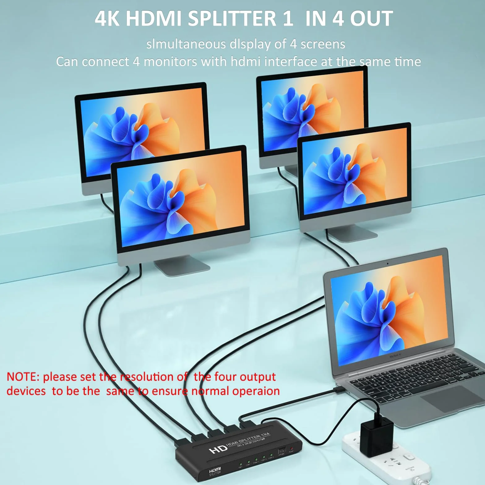 Rozdzielacz HDMI 1 w 4 wyjścia, rozdzielacz HDMI 1 x 4, obsługa audio i wideo 4K 30 Hz Full HD 1080p i 3D, kompatybilna z Xbox PS3/4 odtwarzaczem Blu-Ray, HDTV, STB, DVD, projektorem itp.