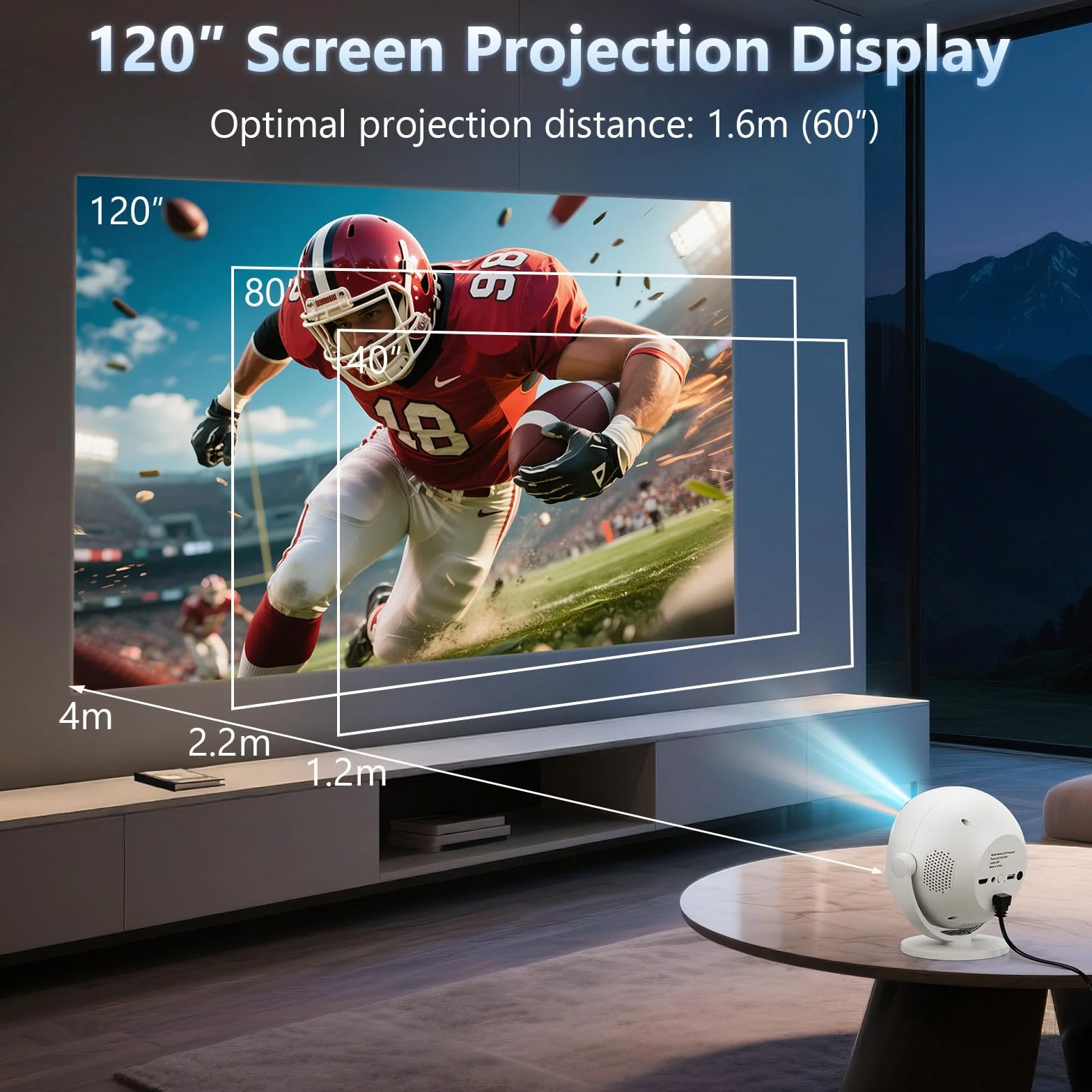 HOVVIDA Beamer 2025 przenośny projektor, elektryczna regulacja ostrości, kompatybilny z 4K 1080P, WiFi 6 Bluetooth 5.2, obrót o 360°, zintegrowana aplikacja, z kablem HDMI, kompatybilny z pendrivem