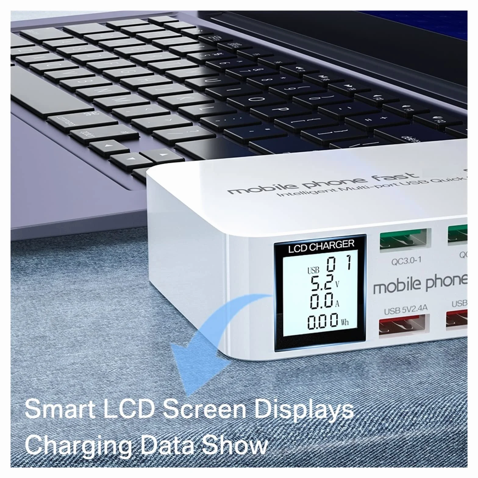 Stacja łAdująCa USB, 8-portowa szybka ładowarka USB szybkie ładowanie QC3.0 PD3.0 Multi USB stacja ładująca LCD cyfrowy wyświetlacz szybka ładowarka Bardziej Bezpieczna I Uniwersalna Kompatybilność
