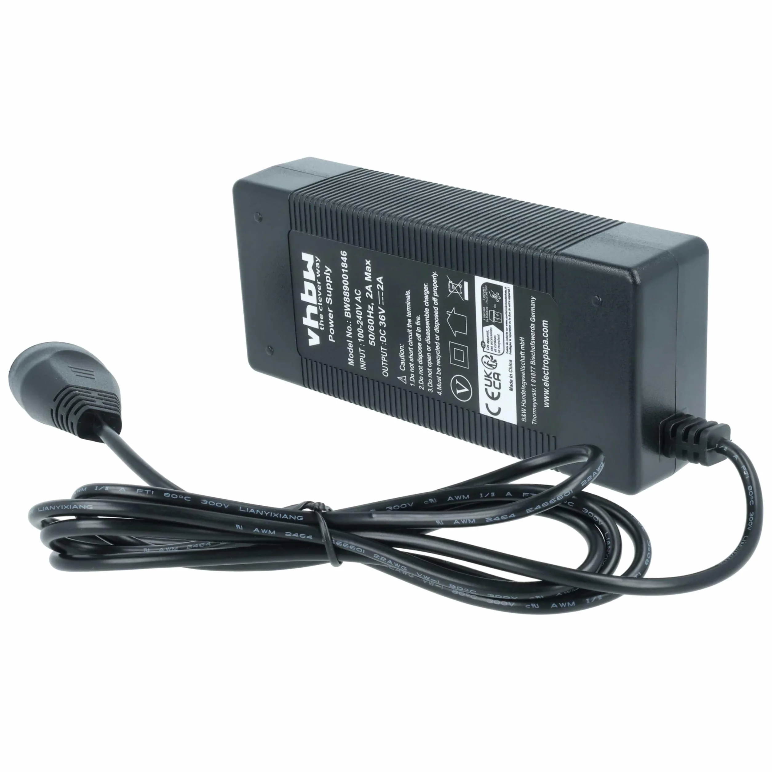 vhbw 1 x ładowarka kompatybilna z Bosch PowerPack 400, PowerPack 500 baterii, e-bike - do akumulatorów litowo-jonowych 36 V 72 W
