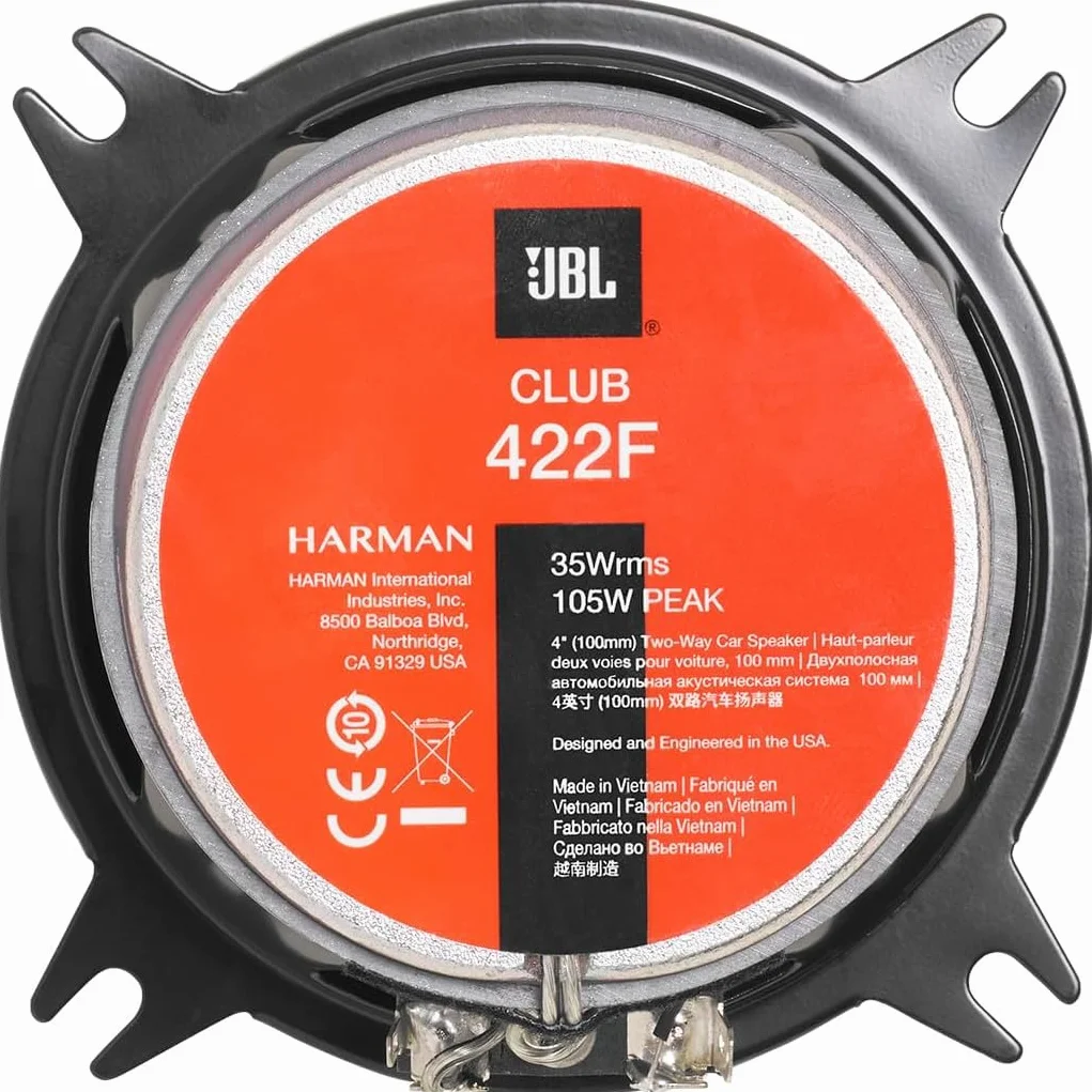 JBL Club 422F 2-drożny zestaw głośników samochodowych firmy Harman Kardon - 105 W Pro Sound Car Audio Box 4 cale | 10 cm | 100 mm