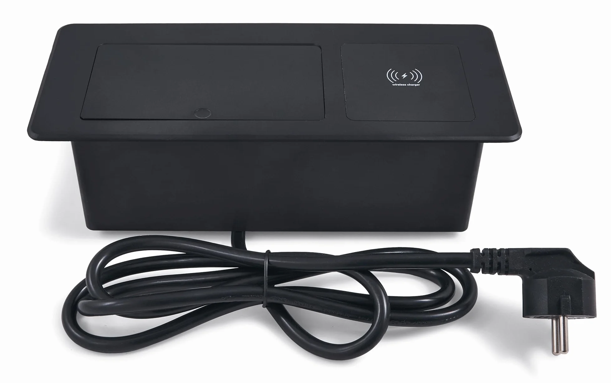 Listwa Zasilająca Wpuszczana W Blat Multibox VII – 2x Gniazdo 230V, USB-A, USB-C – Ładowarka Indukcyjna Qi – Czarny Mat – Gniazdo Nablatowe Do Kuchni I Biura