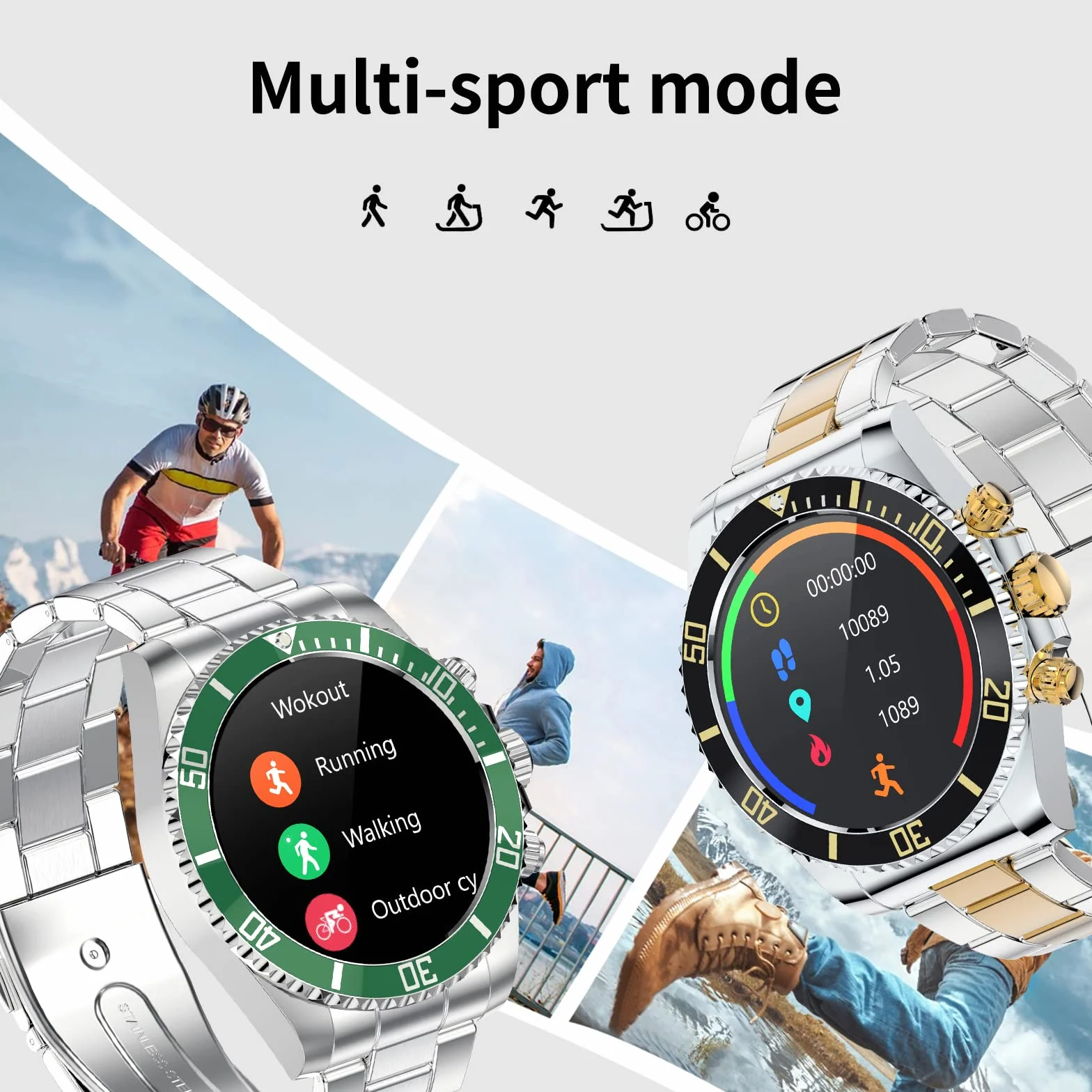 FORSINING Zdrowie i fitness smartwatch z monitorem ciśnienia krwi tętna licznik kroków zegarek inteligentne zegarki dla mężczyzn, zielony srebrny