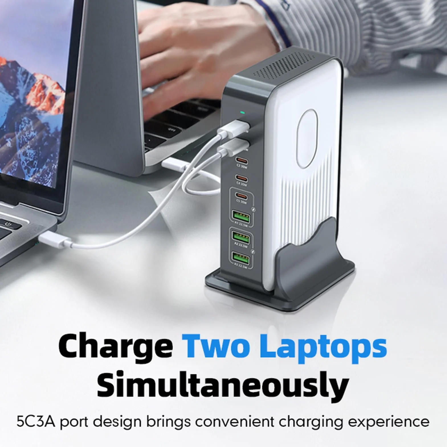 Fabater Stacja ładująca 200 W do Wielu urządzeń, 8-portowy Blok ładujący USB C, Szybkie ładowanie, Zasilacz PD 100 W Typu C do Telefonów, Tabletów, Laptopów, Wielu ładowarek Hub USB (Wtyczka UE 800