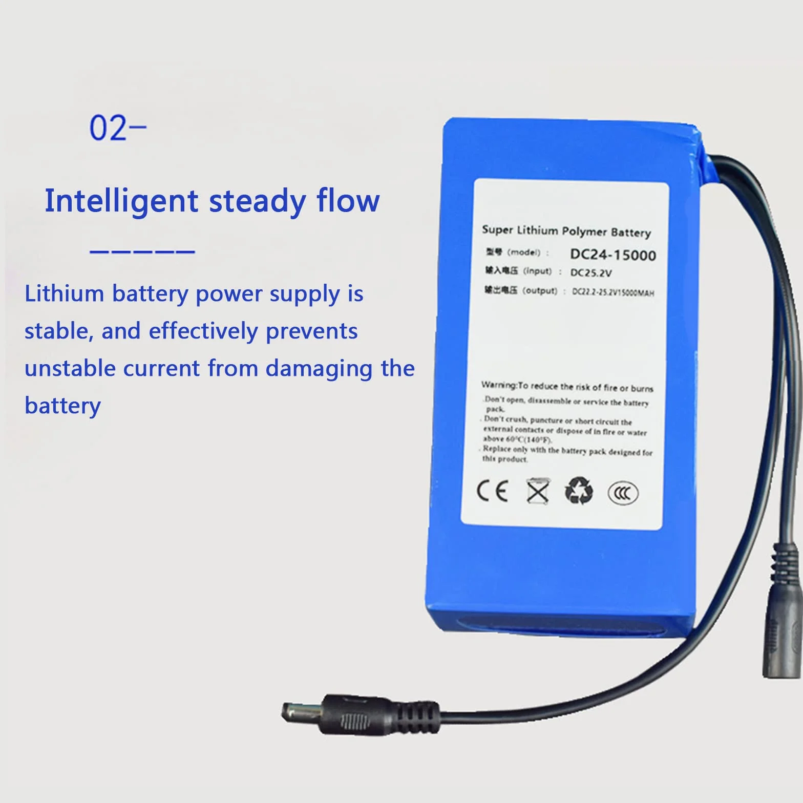 Akumulator litowo-jonowy DC 24 V Przenośna bateria litowo-polimerowa o dużej pojemności 15000 mAh z ładowarką nadaje się do zabawek elektrycznych, lamp ksenonowych taśm LED itp.