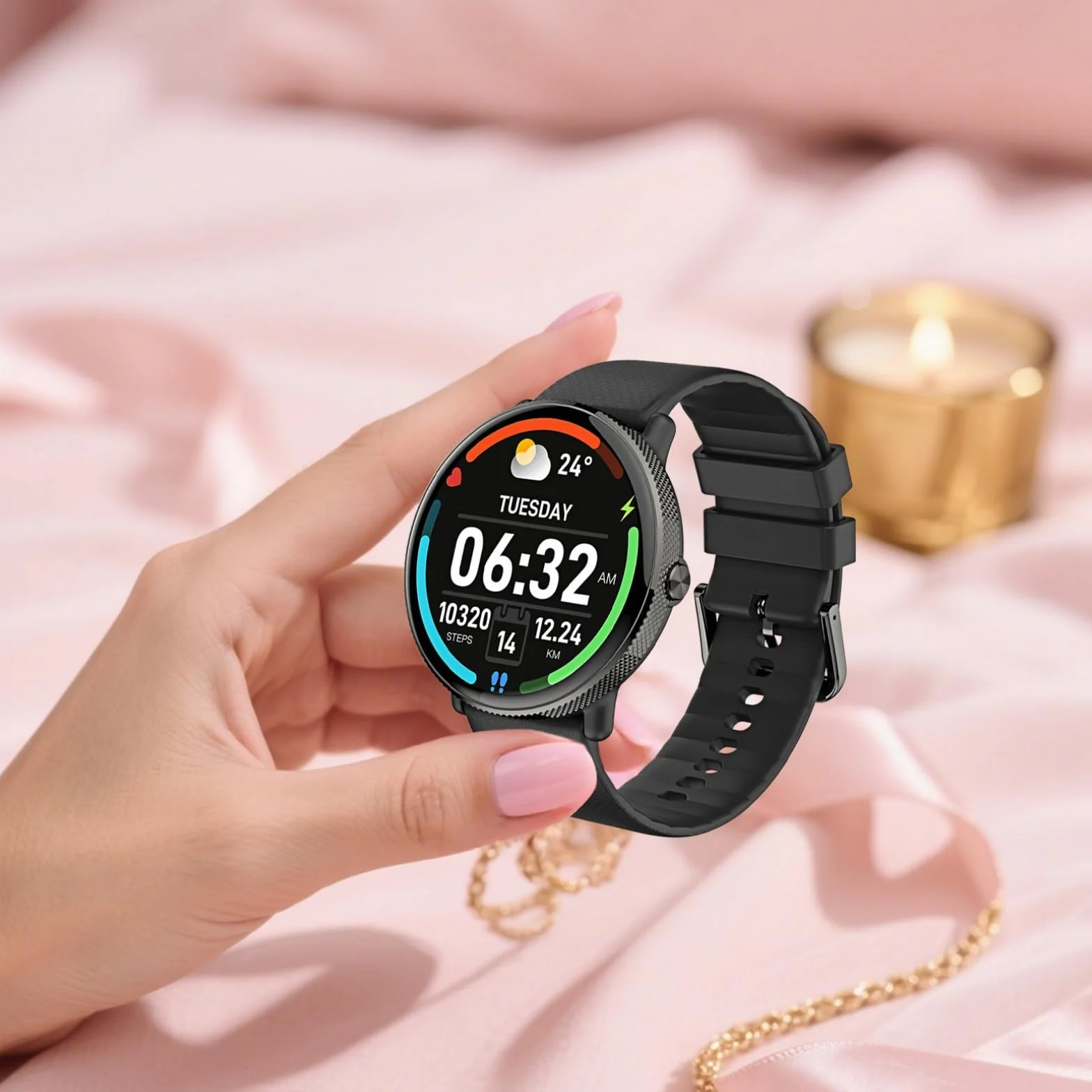 Czarny inteligentny zegarek dla najmłodszych, bezprzewodowe połączenie S61, tryby multi-sport, wodoodporność IP68, okrągły ekran Amoled Hd, opaska sportowa, dla umysłów