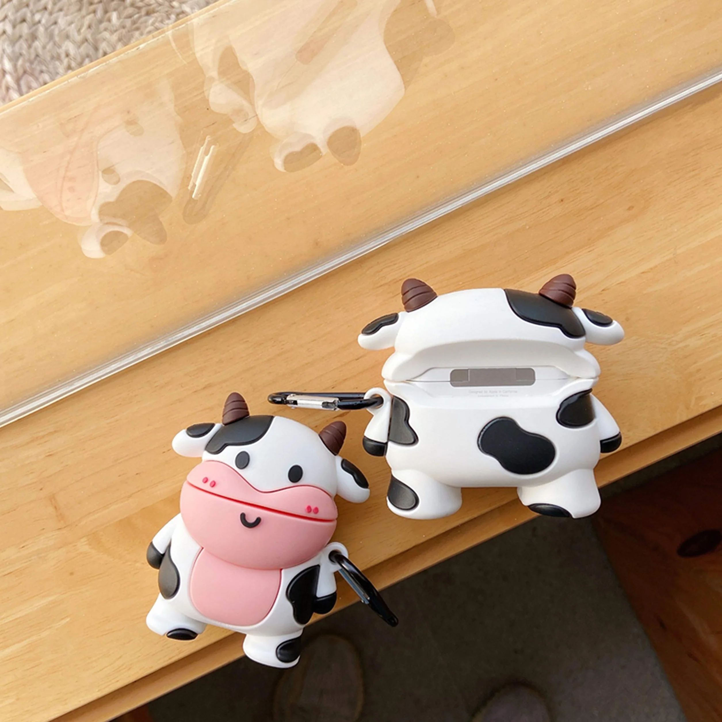 Etui na AirPod Pro / 3 kreskówka design śliczny kawaii 3D silikonowa osłona brelok moda śmieszne fajne zwierzę miękka ochronna do Air Pods Pro dziewczyny dzieci kobiety etui na AirPods 3 (uśmiech krowa)