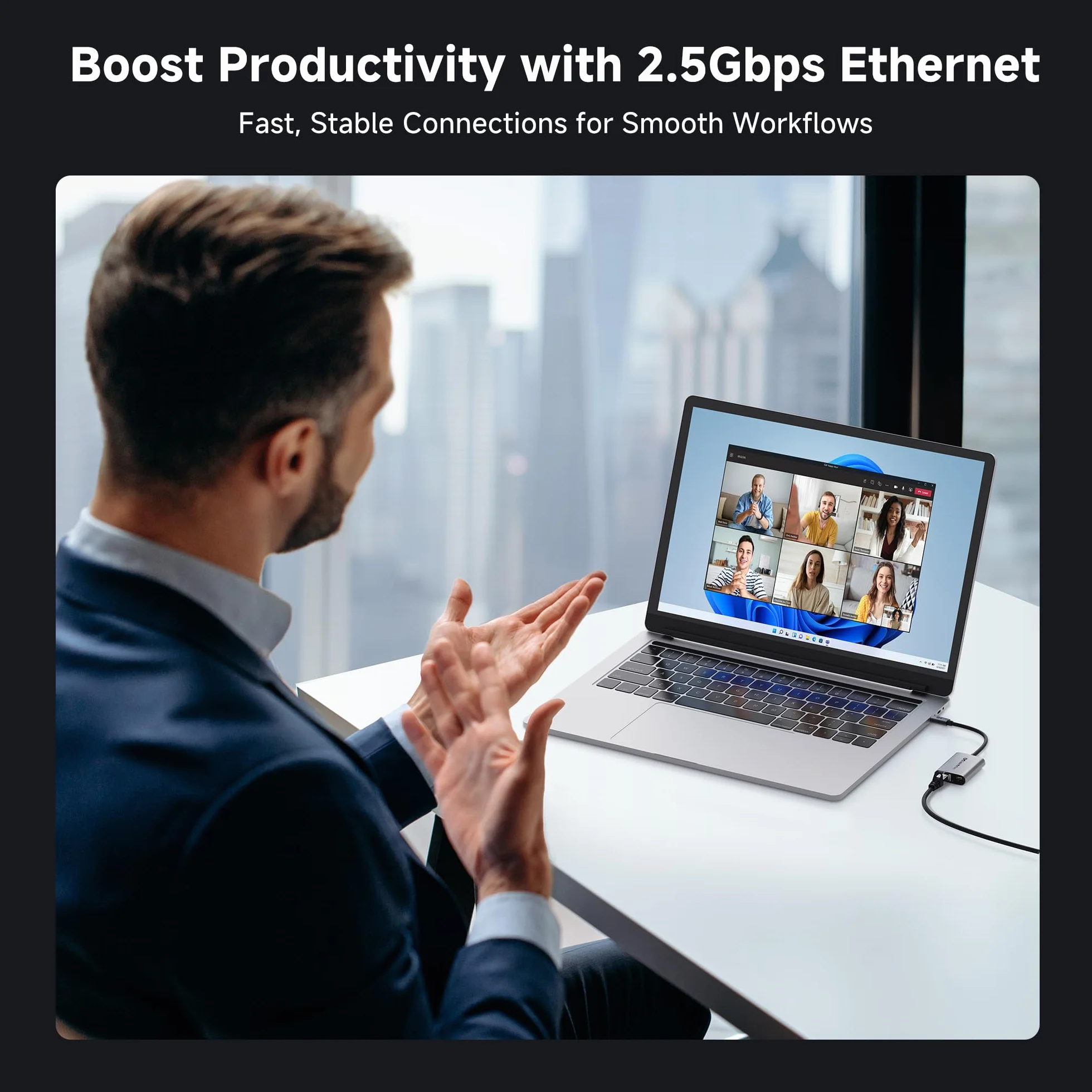 Cable Matters Adapter USB-C do Ethernet 2,5 Gb z Ładowaniem 140 W | 2,5 Gigabit Ethernet, zgodny z USB4, Thunderbolt 5/4, MacBook i urządzeniami USB-C