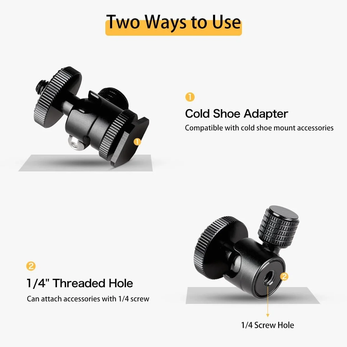 koolehaoda 1/4 Mini BallHead & Hot Shoe Adapter do montażu na statywie kamery wideo Light Statyw (1/4 Ball Head)