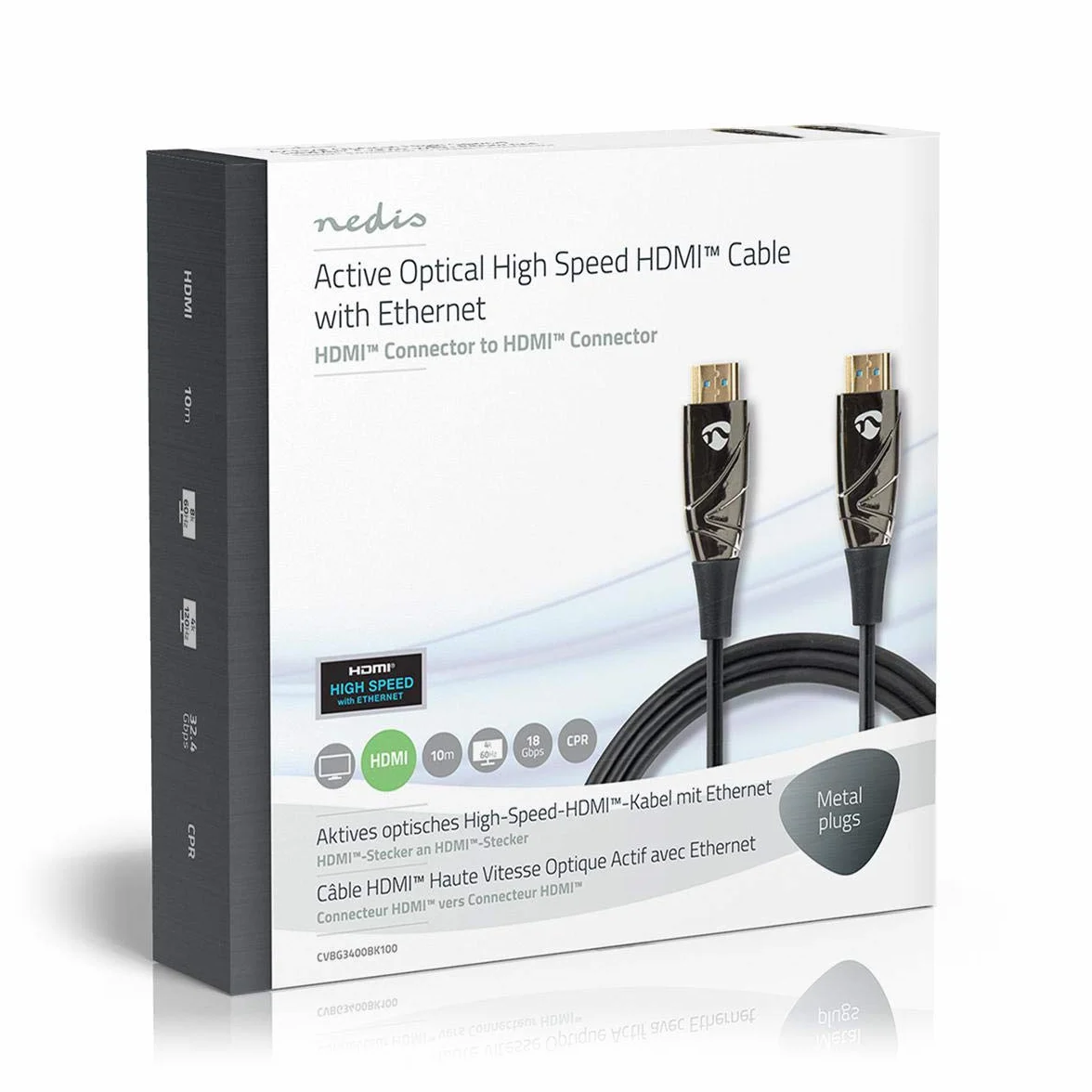 Nedis Kabel HDMI o wysokiej prędkości z Ethernet, AOC, złącze HDMI - złącze HDMI, czarny, 10 m
