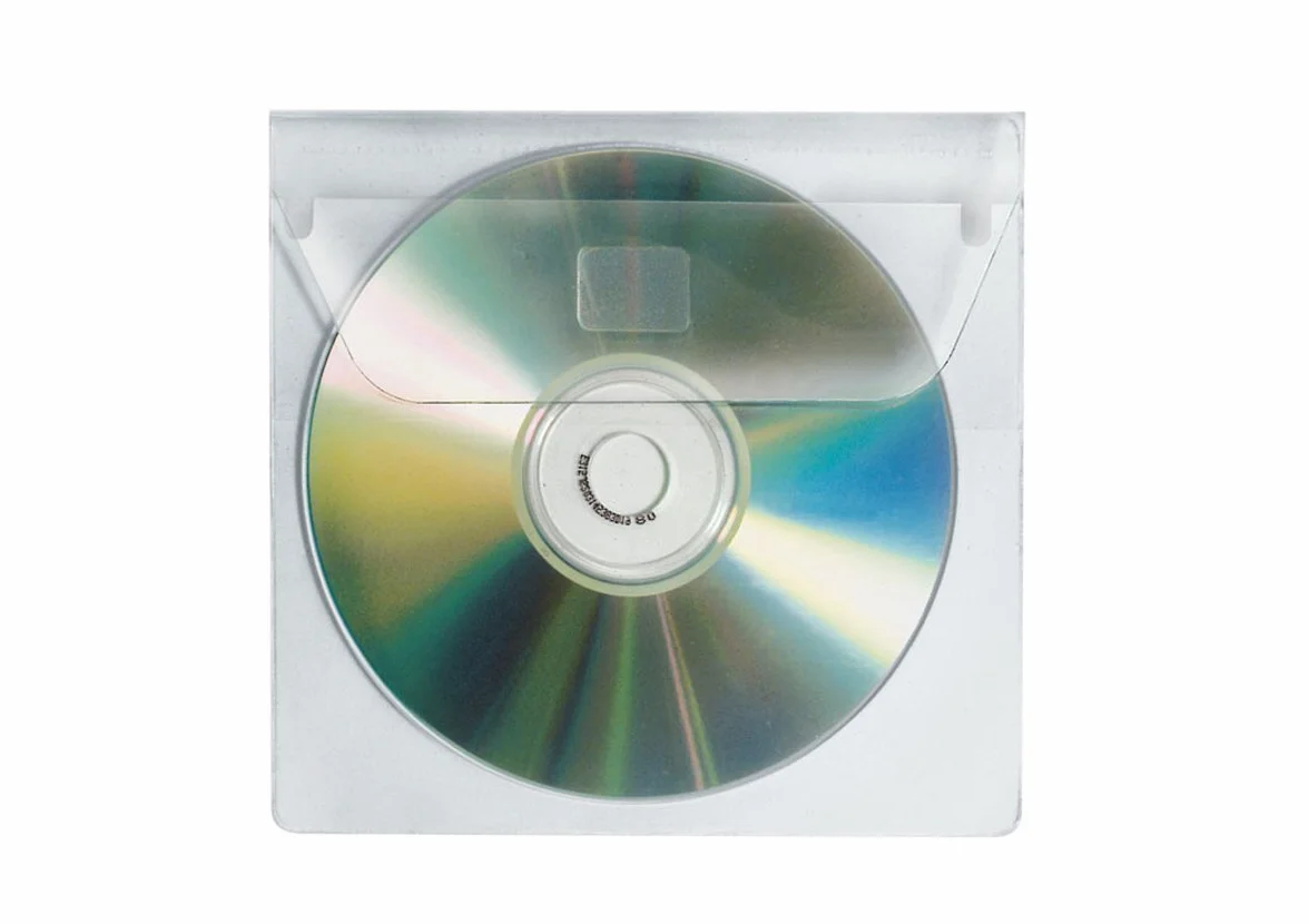VELOFLEX - koperty na płyty CD do wklejenia, CD, samoprzylepne, 100 sztuk | Koperty na płyty CD z tworzywa sztucznego, z zakrętką, do segregatorów ringowych i teczek roboczych, przezroczyste