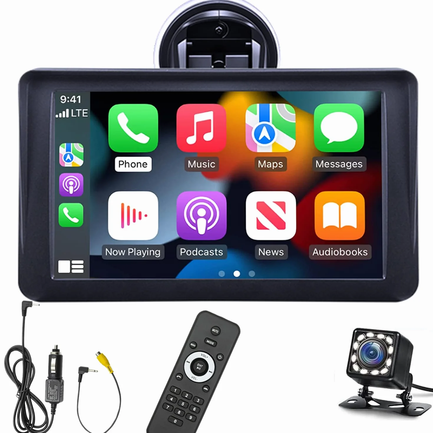 Compatible for bezprzewodowym Carplay Android Auto Przeno?ny monitor samochodowy, 7" ekran dotykowy stereo z kamer? cofania Transmiter Bluetooth FM AUX/USB/TF 9V-36V Pilot zdalnego sterowania