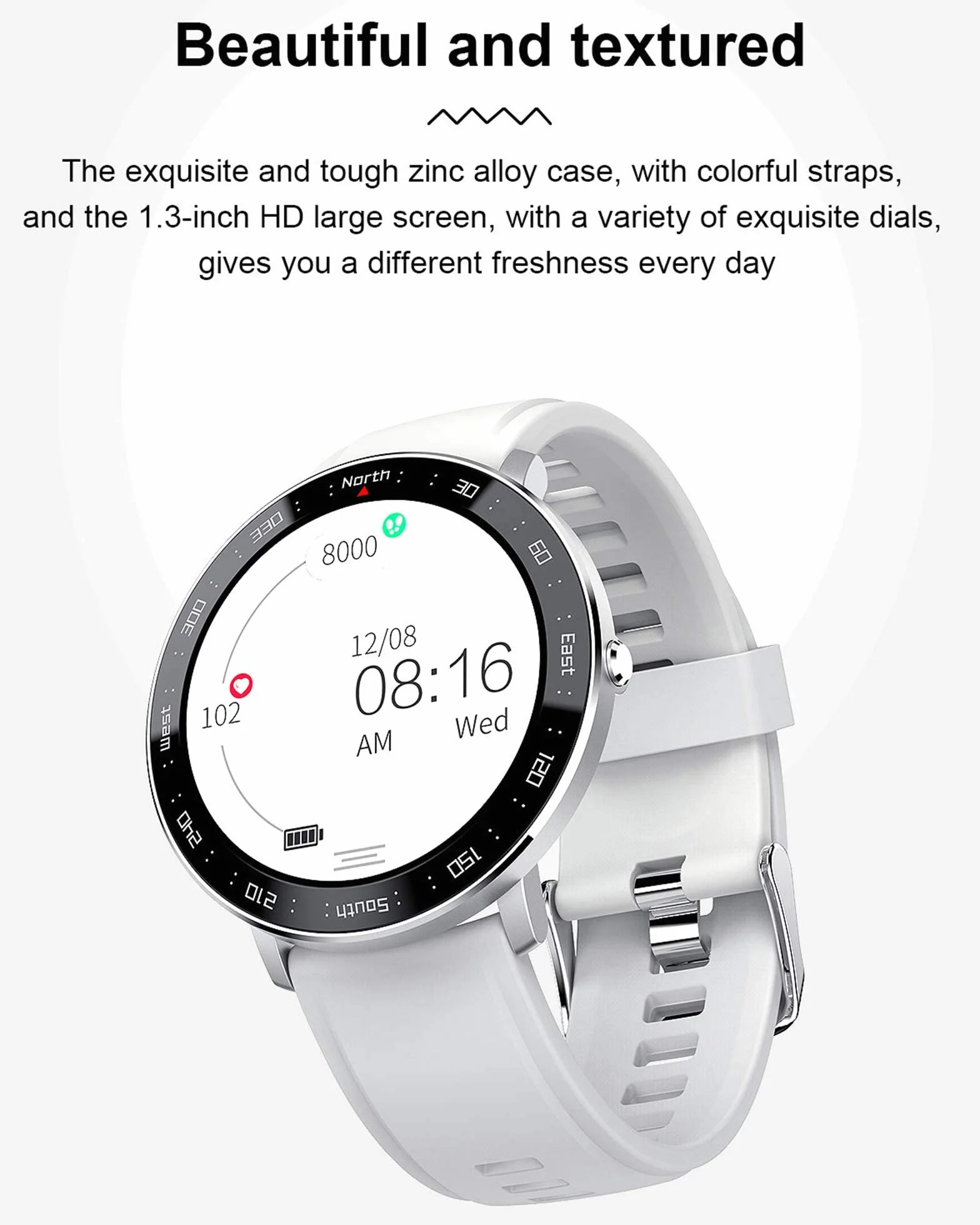 Inteligentny zegarek dla mężczyzn Kobiety Monitory fitness z monitorem tętna Smartwatch z powiadomieniem o wiadomości IP67 Wodoodporny monitor ciśnienia krwi Zegarek sportowy Różowy (biały) little