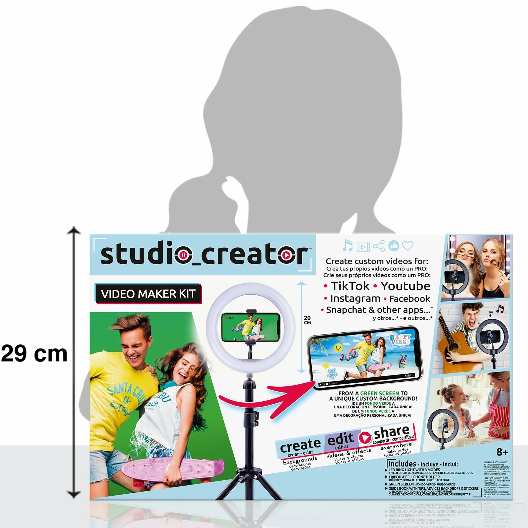 Canal Toys - Video Studio Creation Kit - Zostań influencerem - Akcesoria z zielonym tłem, statywem i pierścieniem świetlnym - od 8 lat - INF 001 - Żurawina