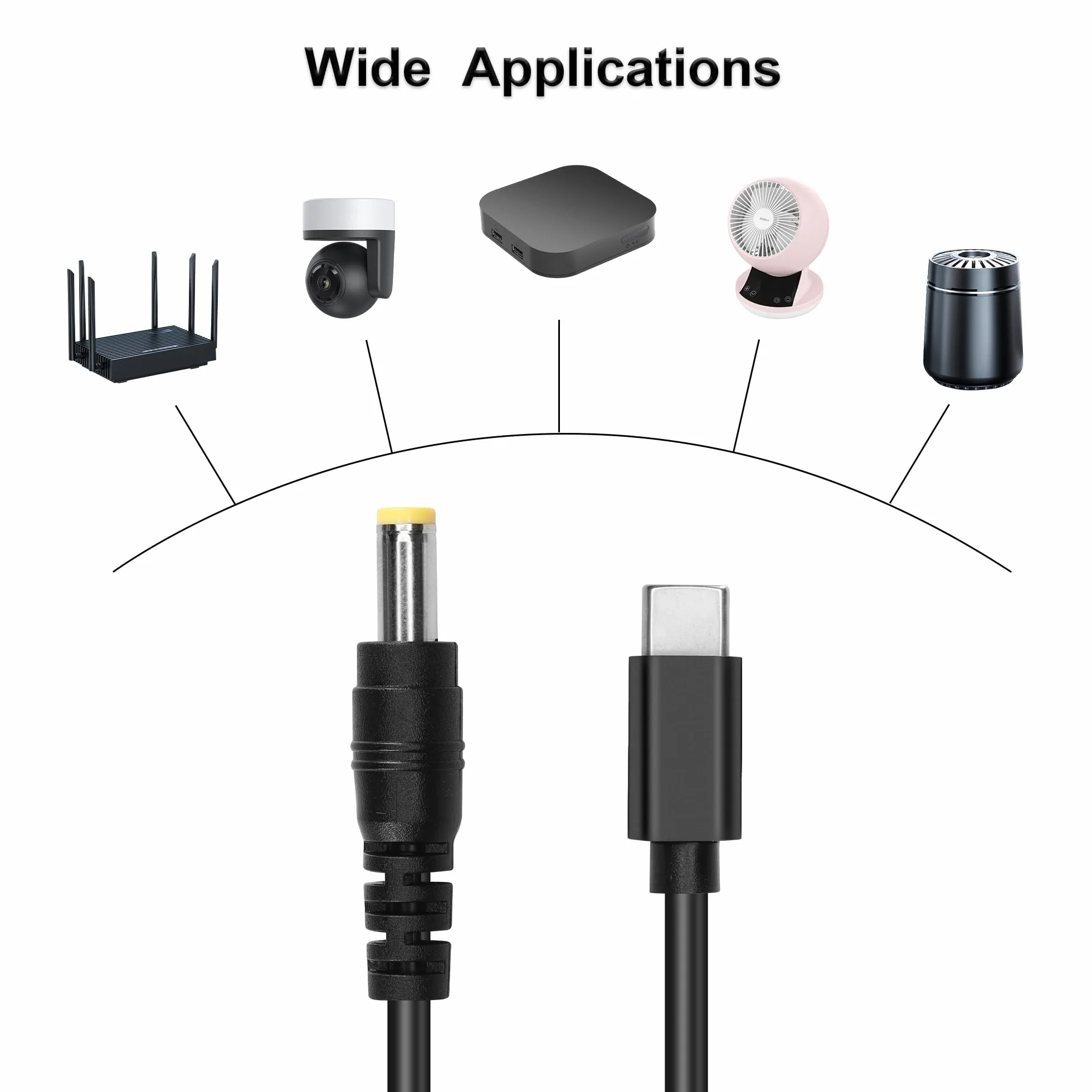 GINTOOYUN Kabel do ładowania USB typu C na DC 9 V, wejście USB-C męskie do DC5,5 x 2,5 mm, wtyczka kabel do ładowania, do routera, CCTV itp. (12 V)