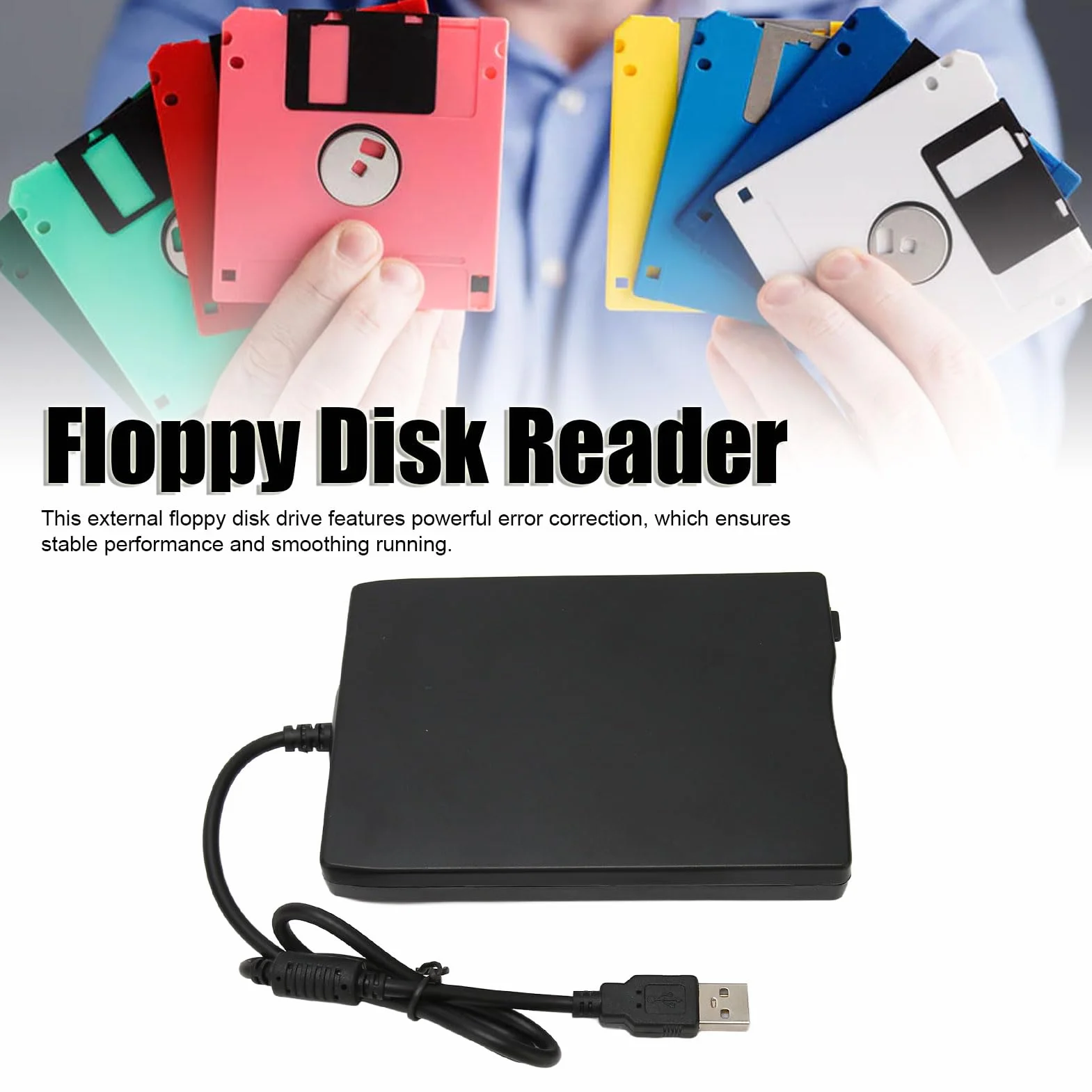 Ejoyous Czytnik dyskietek, 3,5-calowy zewnętrzny dysk dyskietek USB PC 1,44 MB/2 HD na zewnątrz, kompatybilny z 2000/7/10 XP Vista