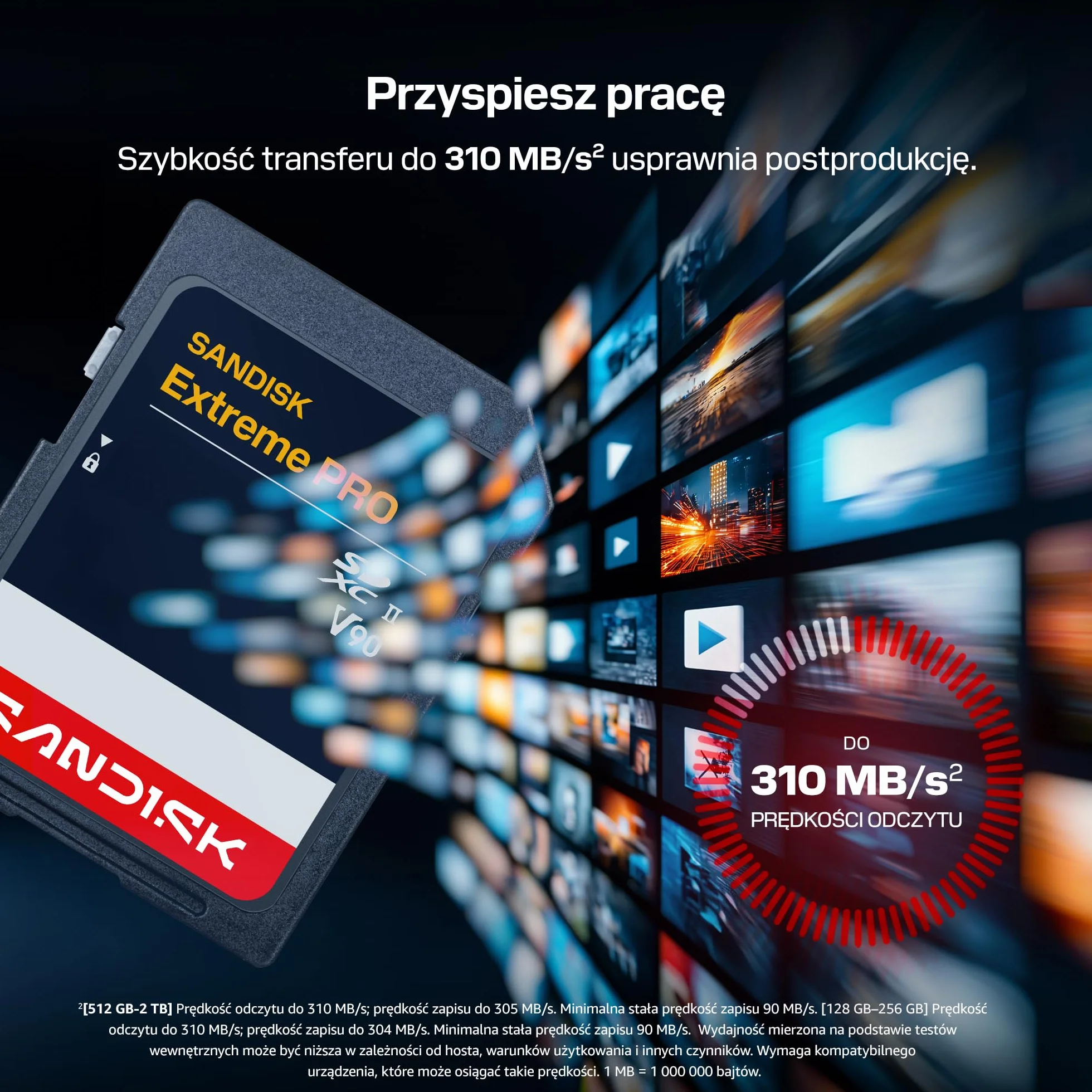 SANDISK Extreme PRO UHS-II V90 Karta SD 256 GB (prędkość odczytu do 310 MB/s, prędkość zapisu do 304 MB/s, współpracuje z lustrzankami i aparatami bezlusterkowymi)