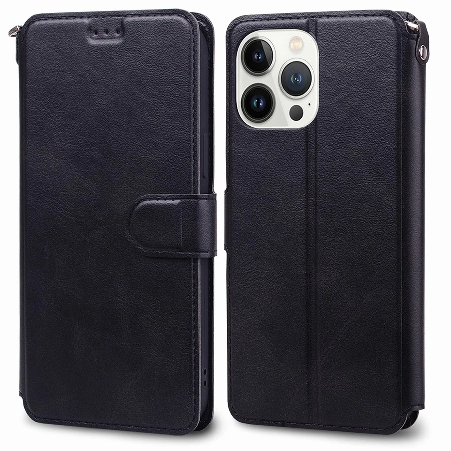 LTL Etui z klapką do iPhone 13/13 Pro/13 Pro Max, wysokiej jakości skórzane etui z klapką, etui z przegródką na karty, podpórka, etui na telefon, magnetyczne, czarne, 13 6,1"