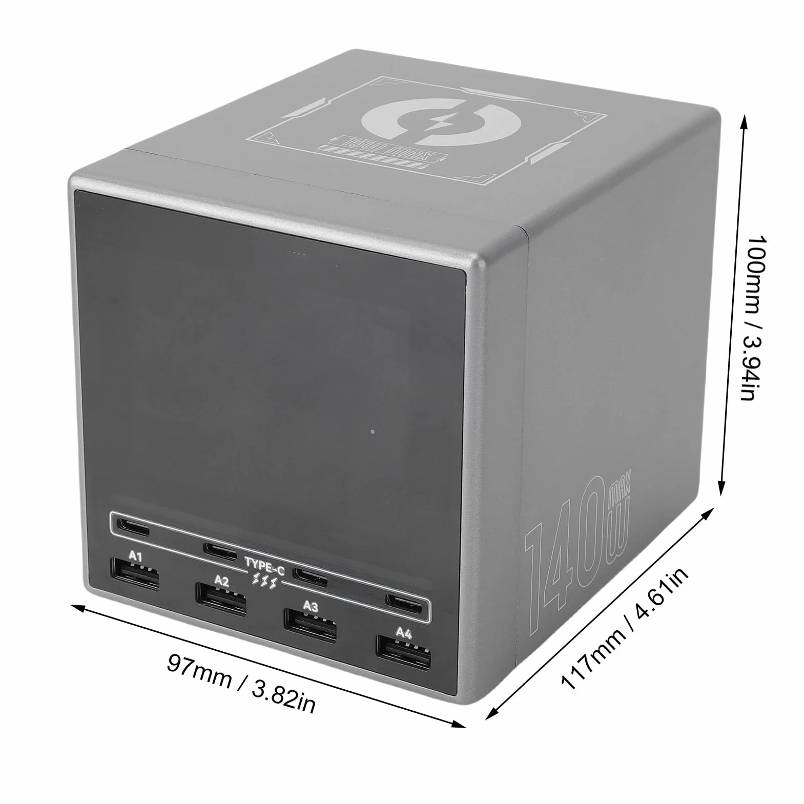 Cocoarm Bezprzewodowa Stacja ładująca USB 140 W, PC ABS USB A C PD Hub ładujący z Kolorowym Wyświetlaczem, 8-portowe Szybkie ładowanie, Podkładka Bezprzewodowa 15 W, na Biurko, W Biurze, W Domu, W