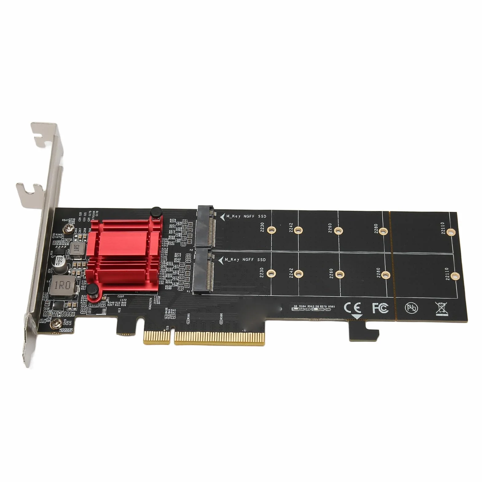 POENVFPO Podwójna Karta Adaptera M.2 PCIe NVMe z funkcją Bifurkacji do Szybkiego Przesyłania Danych i Konfiguracji w Komputerach PC, prędkość 2 GB/s, Kolor Czarny