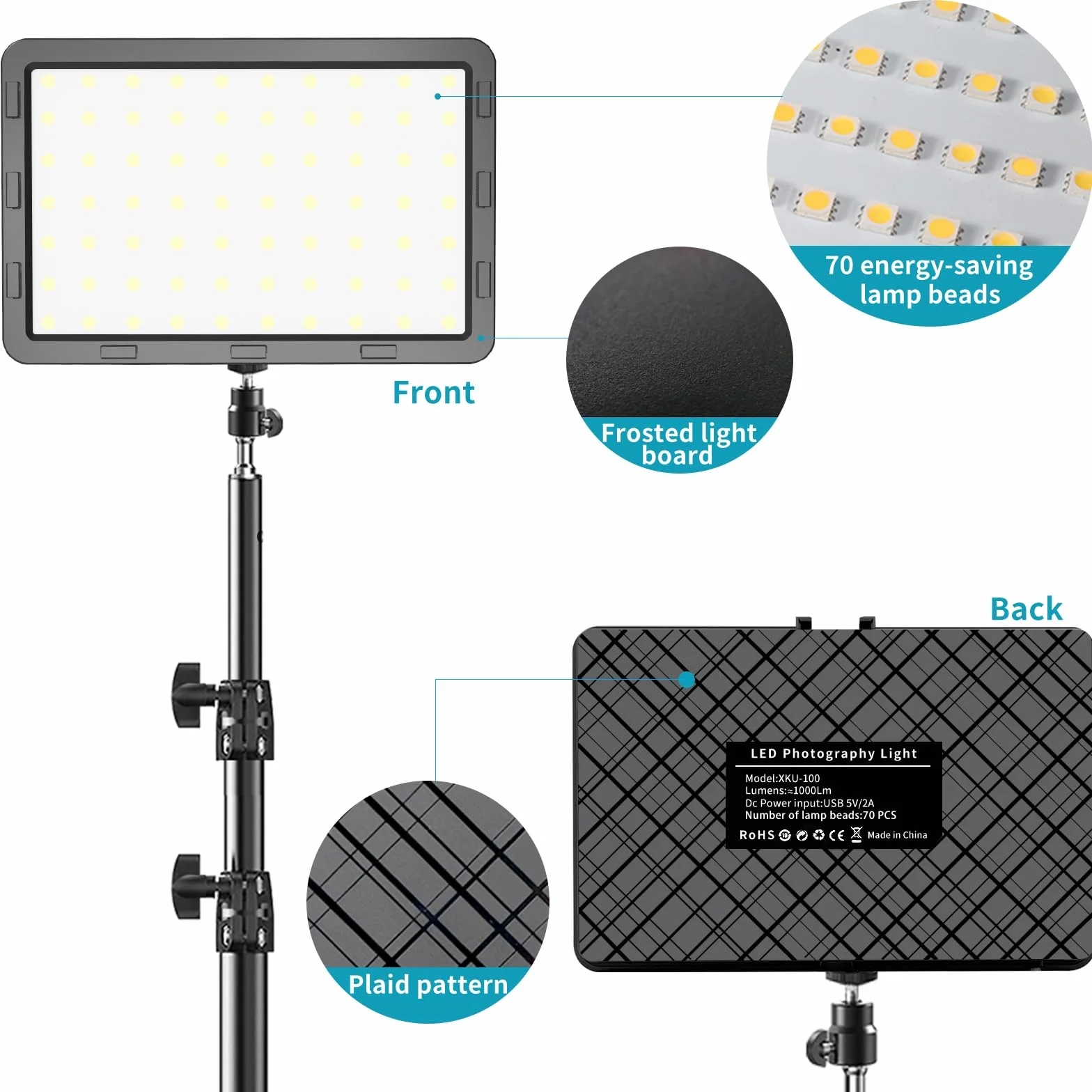 Hagibis Zestaw studyjnych lamp wideo LED – 9 kolorowych filtrów, regulowany statyw, do strumieniowego przesyłania zdjęć i wideo