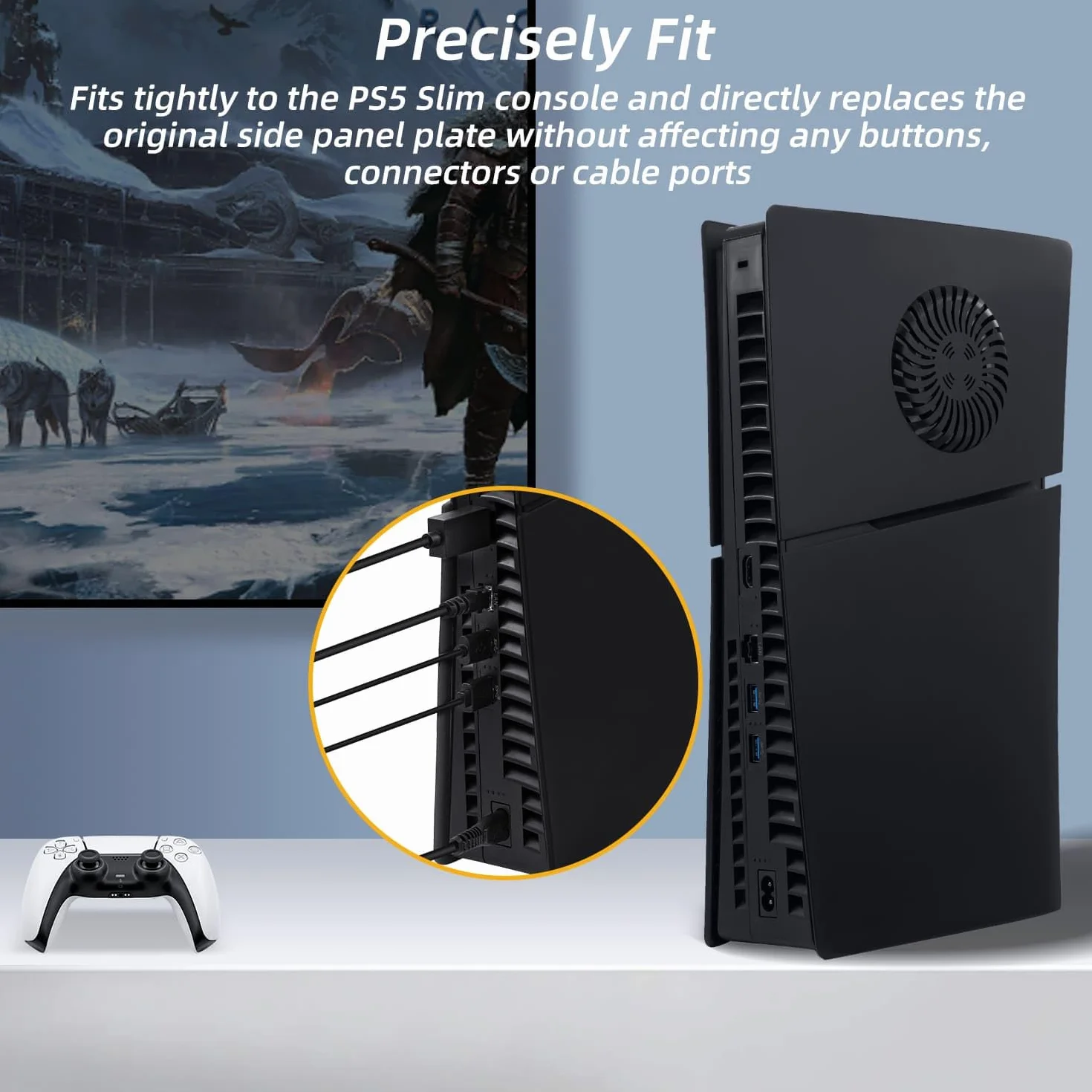 Mcbazel Twarde płyty czołowe z otworami chłodzącymi tylko do PS5 Slim Digital Edition, osłona płyty czołowej, panel boczny, zamiennik dla PS5 Slim Digital Edition - kolor czarny
