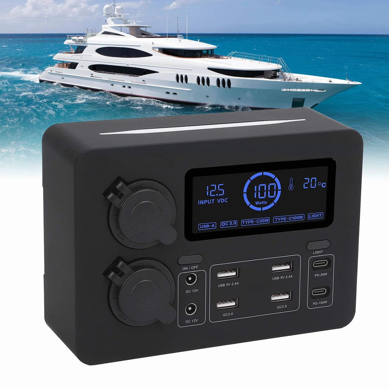 12V Pasuje do Mini Zasilacza Wydajna ładowarka do Wielu urządzeń z Wyświetlaczem LCD Podróży Samochodem RV Boat Przenośna Konstrukcja