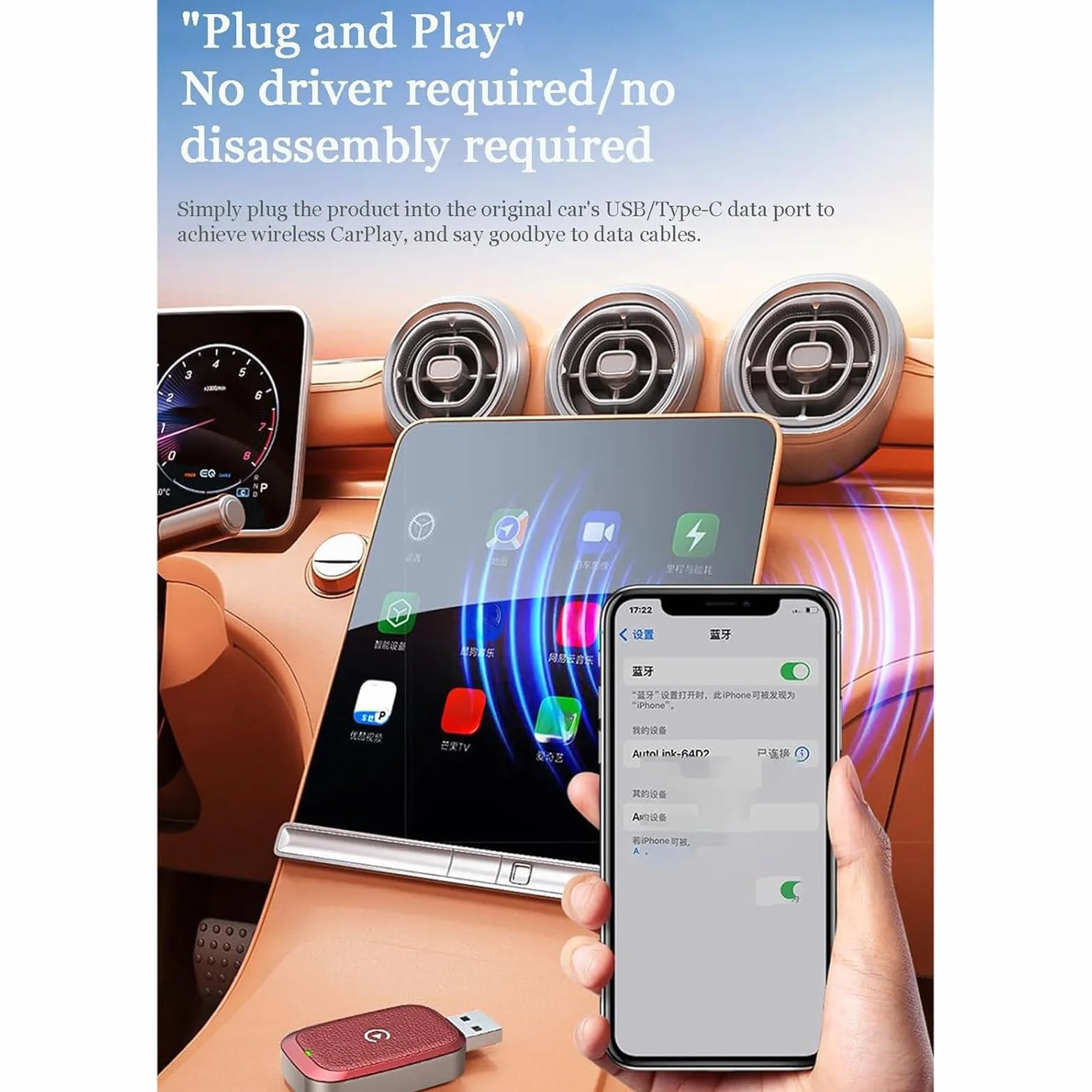 Do VW Polo IV (9N) 2006-2026, bezprzewodowy adapter Carplay Upgrade, Plug-And-Play Mini Carplay & Auto Ota-Dongle, akcesoria samochodowe.,B/srebrny