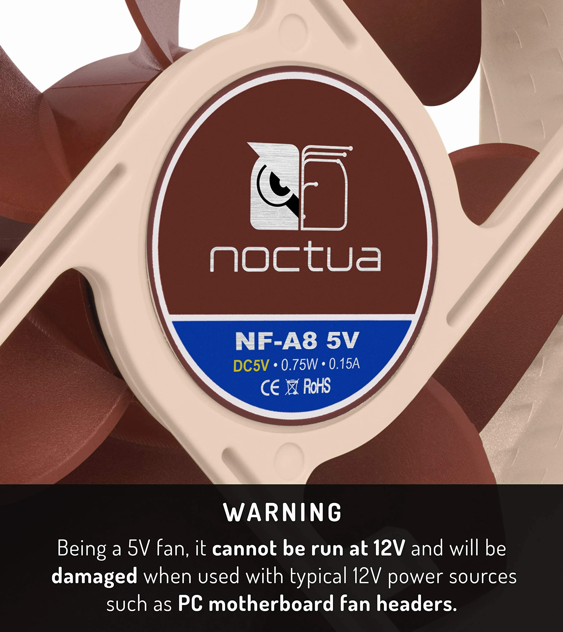 Noctua NF-A8 5V, 3-Pinowy, Zasilany Napięciem 5 V Cichy Wentylator Klasy Premium z Adapterem do Zasilania Przez USB (80 mm, Brązowy)