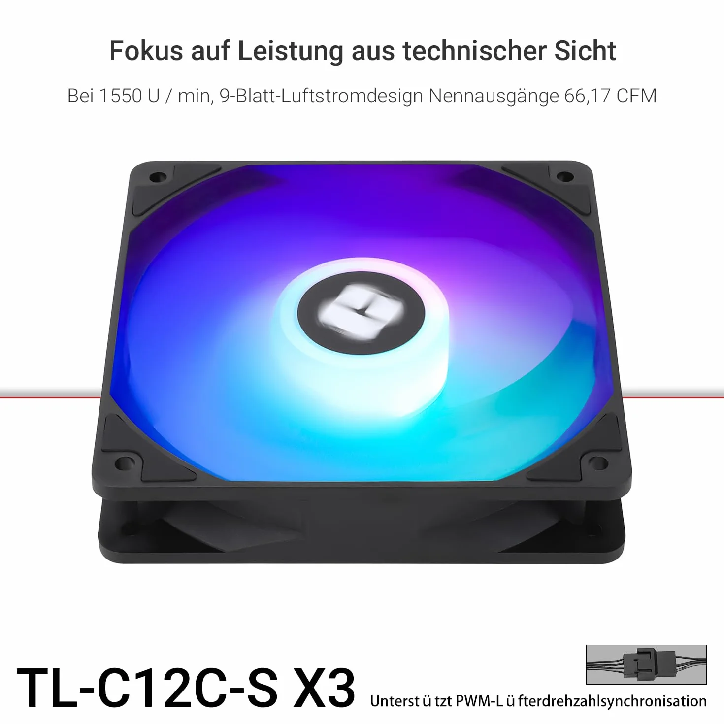 Thermalright TL-C12C-S X3 120 mm CPU PWM ARGB wentylator, 1550 RPM, czarny, 3-pak