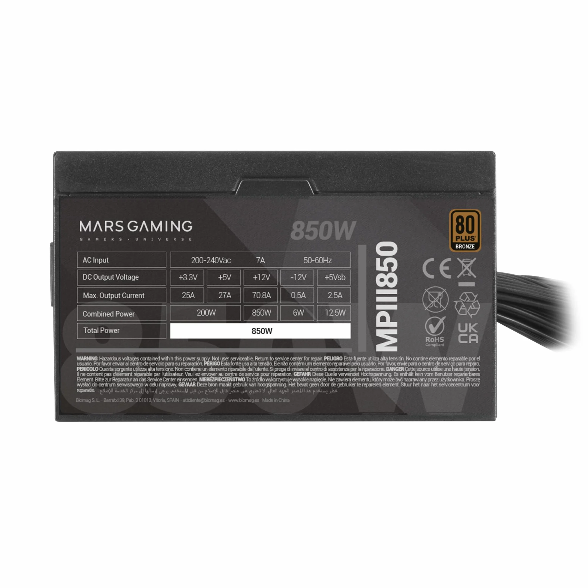 Mars Gaming MPIII850 ATX 850W Zasilacz, 80 Plus Bronze, Czarny