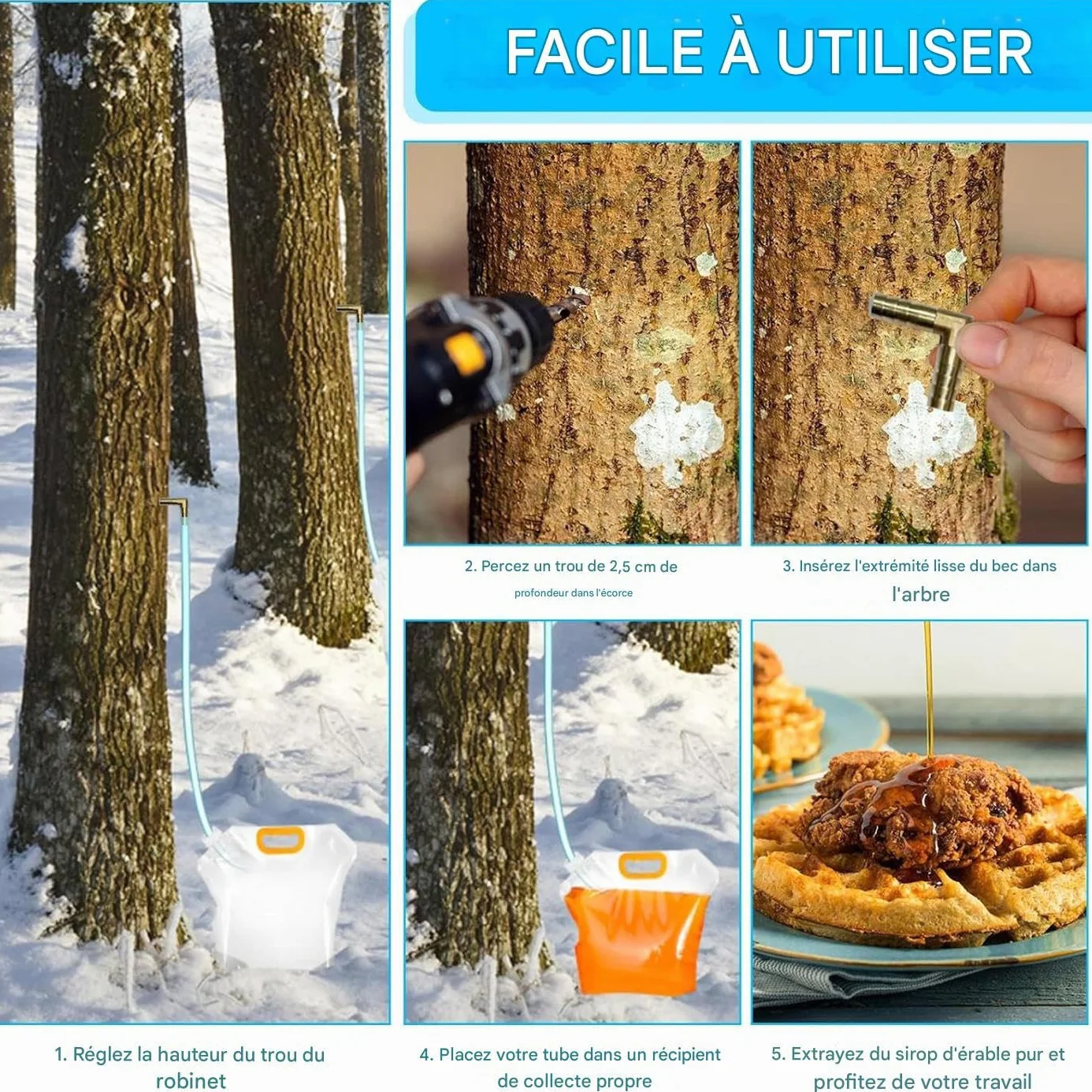 Zestaw do zbierania soku z klonu | Zestaw do syropu klonowego - torby wielokrotnego użytku Organiczne rurki przeciw zamarzaniu, samowystarczalność, produkcja cukru, brzozowa woda edukacyjna