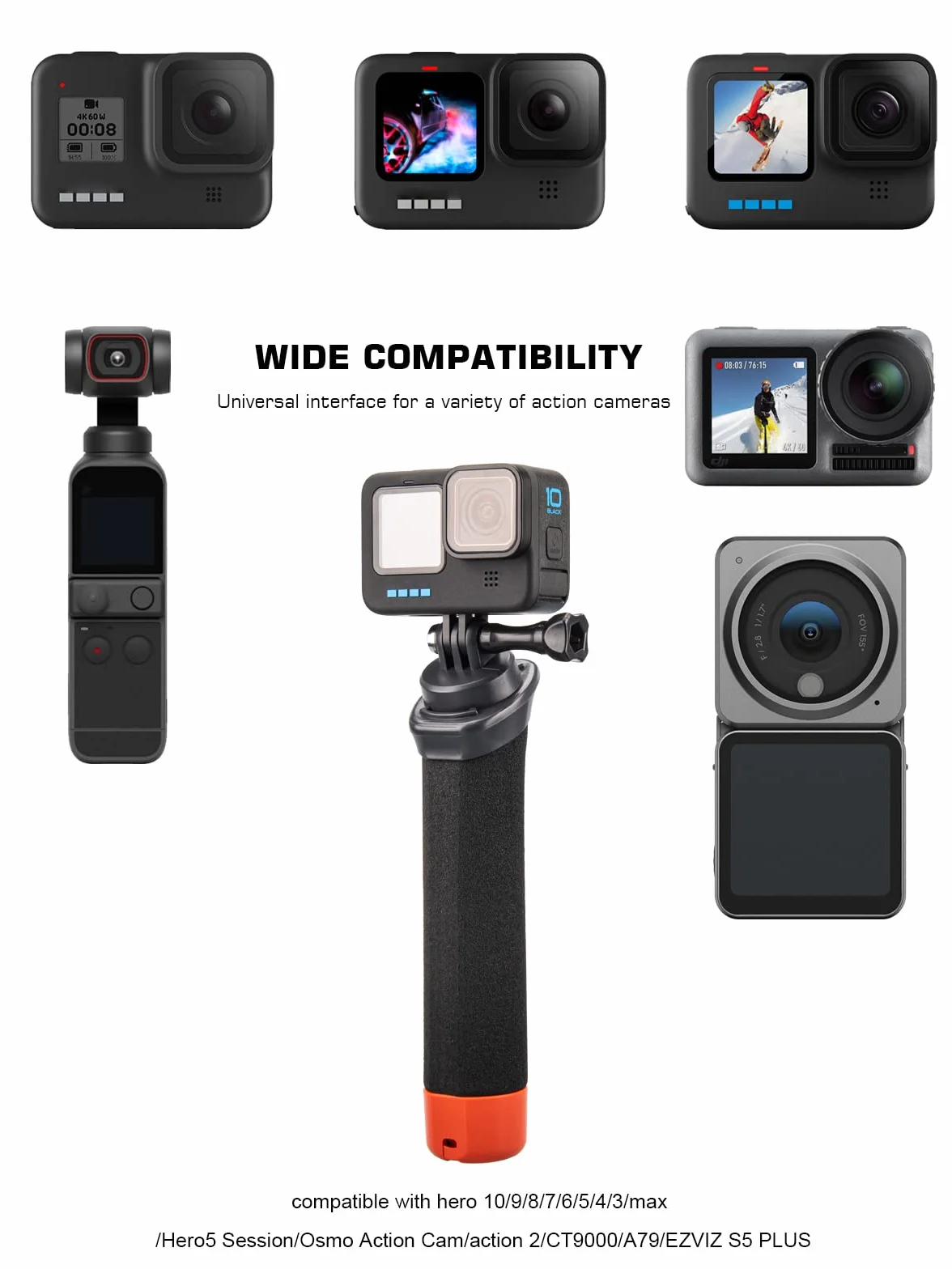 Lammcou Pływający uchwyt, Go Pro pływający wodoodporny uchwyt do nurkowania, monopod z liną bezpieczeństwa i opaską na nadgarstek, pływający uchwyt do Hero 13 12 11 10 9 Go3 X3 akcesoria