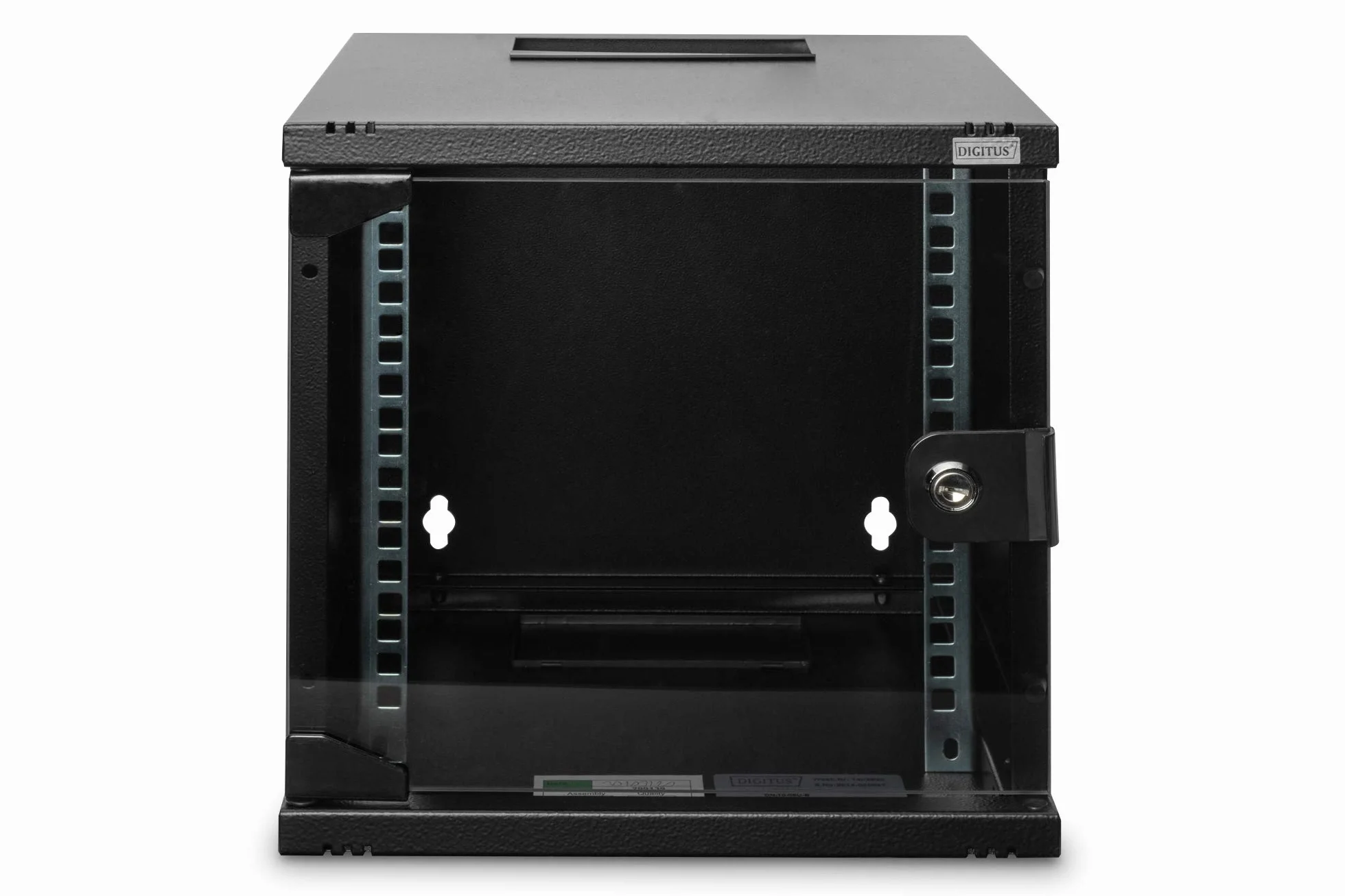 DIGITUS Szafka sieciowa 10 cali – 6U – montaż naścienny – wys. x szer. x gł. 330 x 312 x 300 mm – głębokość użytkowa 240 mm – nośność 30 kg – drzwi z bezpiecznego szkła – seria SOHO – czarny