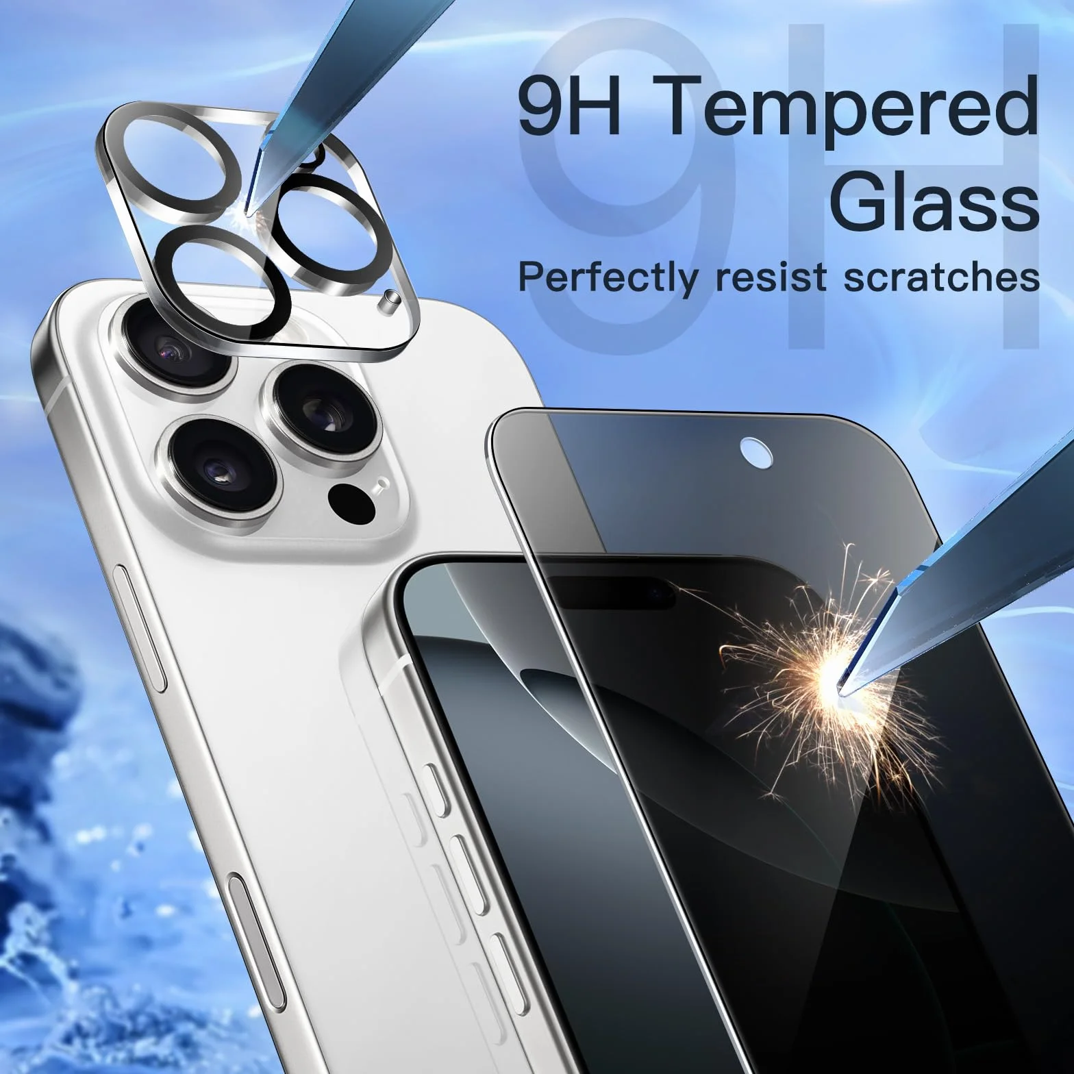 JETech Ochraniacz Ekranu Prywatność dla iPhone 16 Pro 6,3 Cala z Osłona Obiektywu Aparatu, Film Szkło Hartowane Antyszpieg, Narzędzie Łatwej Instalacji, 2 Sztuki Każdy