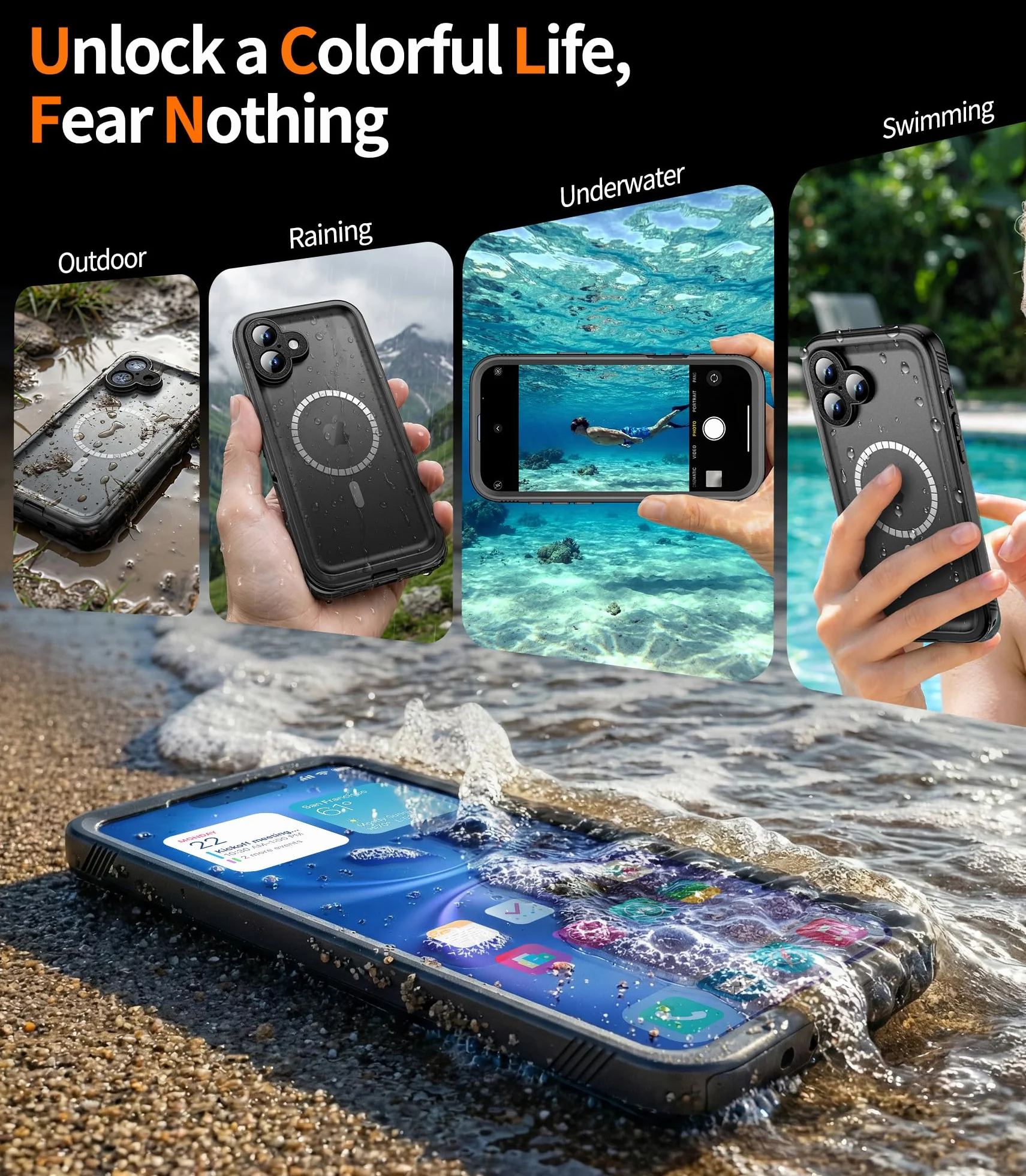Cozycase Wojskowe Pancerne Etui do iPhone 11 Pro Wodoszczelne IP68 360 Case Z Pełna Ochroną Ekranu i Aparatu Smycz Obudowa Full Dwustronne 11Pro Waterproof Cover Czarny