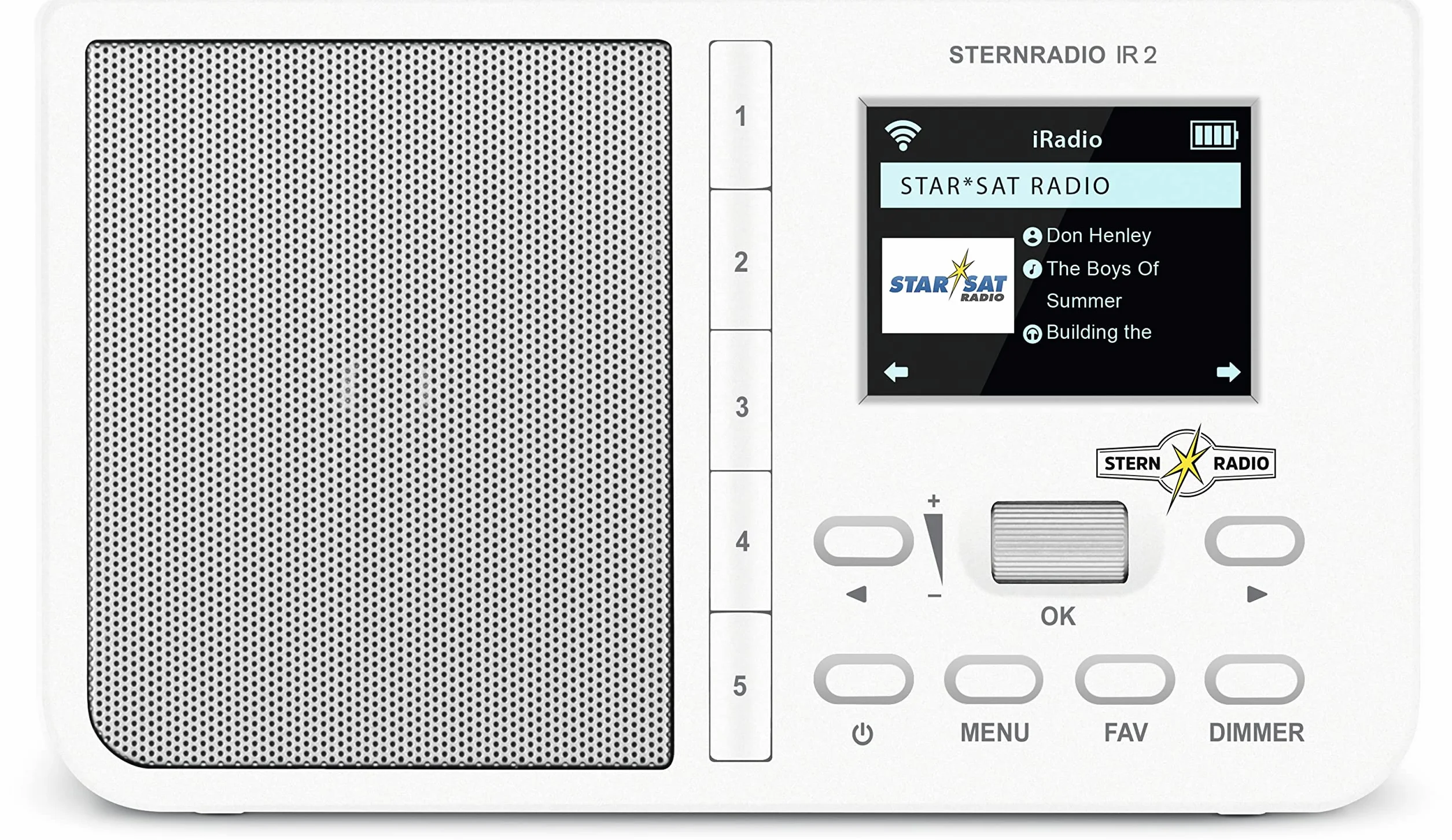 TechniSat STERNRADIO IR 2 - kompaktowe radio internetowe (WiFi, wymienny akumulator, programowalne przyciski, stacje do snu, budzik, timer uśpienia, drzemka, AUX, sterowanie aplikacją) białe