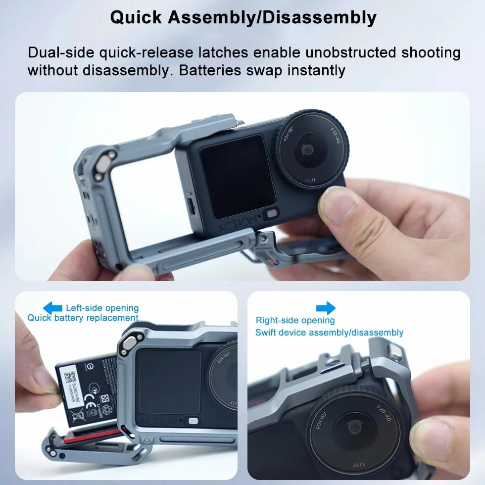 Dla DJI OSMO ACTION 6, aluminiowa rama ochronna z szybkim zwalnianiem, etui ochronne przed upadkiem, wielofunkcyjny adapter rozszerzeń OSMO ACTION 6