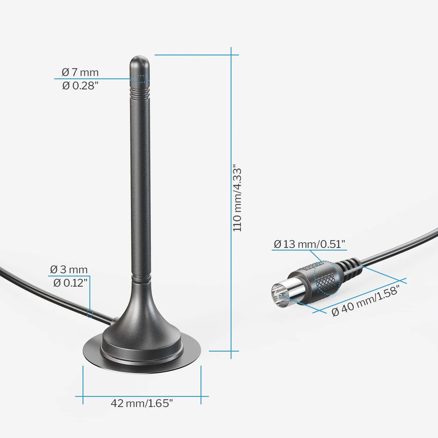 KabelDirekt – Antena DVB-T2 (DVB-T2 HD, odbiór sygnału cyfrowego wysokiej jakości, stabilna podstawa magnetyczna, przewód 3m do wszystkich odbiorników DVB-T, niewielka masa)