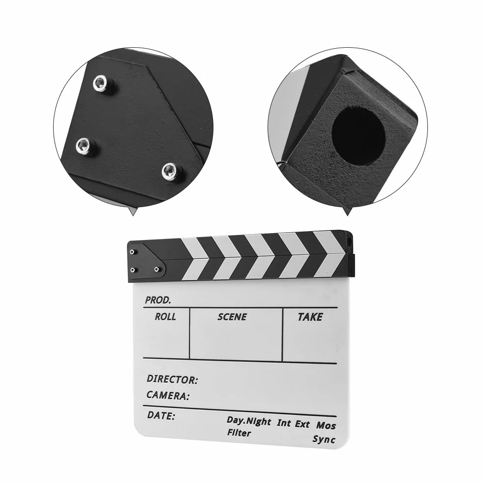 Wakects Profesjonalna Akrylowa Klapsa Clapperboard z Pisakiem i Gumką do Filmów Telewizji Reklam (Biały i czarny kij)