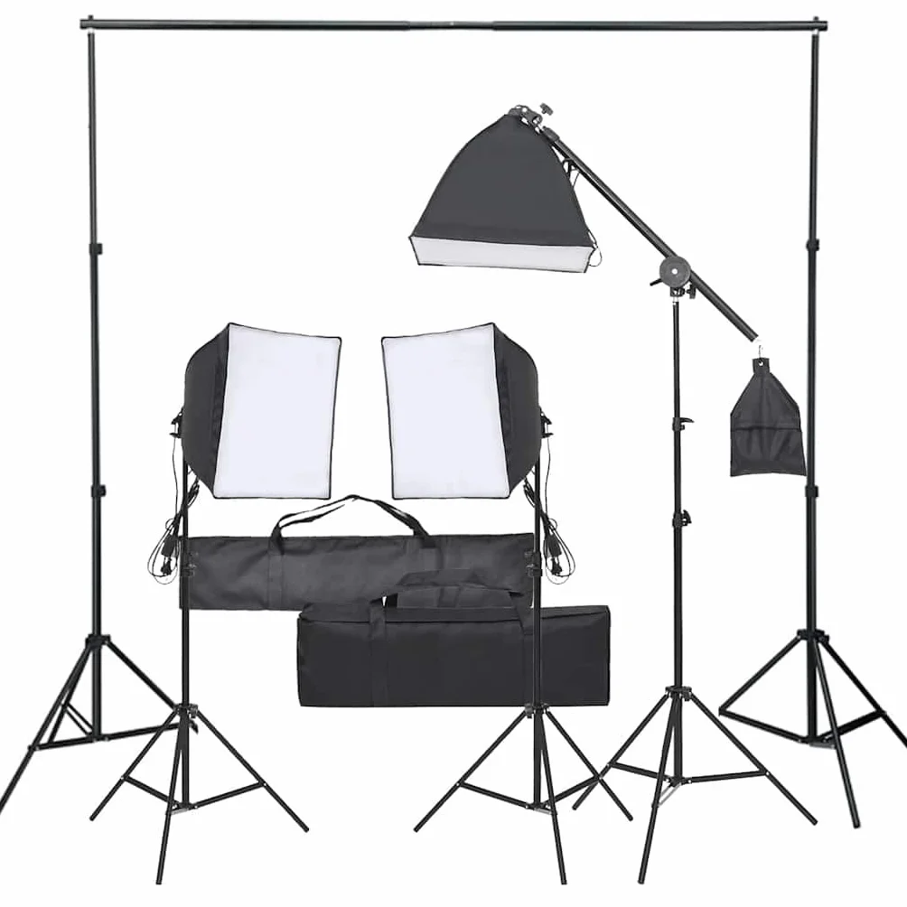 Zestaw do studia fotograficznego ze światłem ciągłym LED, 3 softboxy 40 x 40 cm, możliwość ściemniania, aluminiowe statywy 75-210 cm, torby do noszenia, oświetlenie powierzchni do fotografii