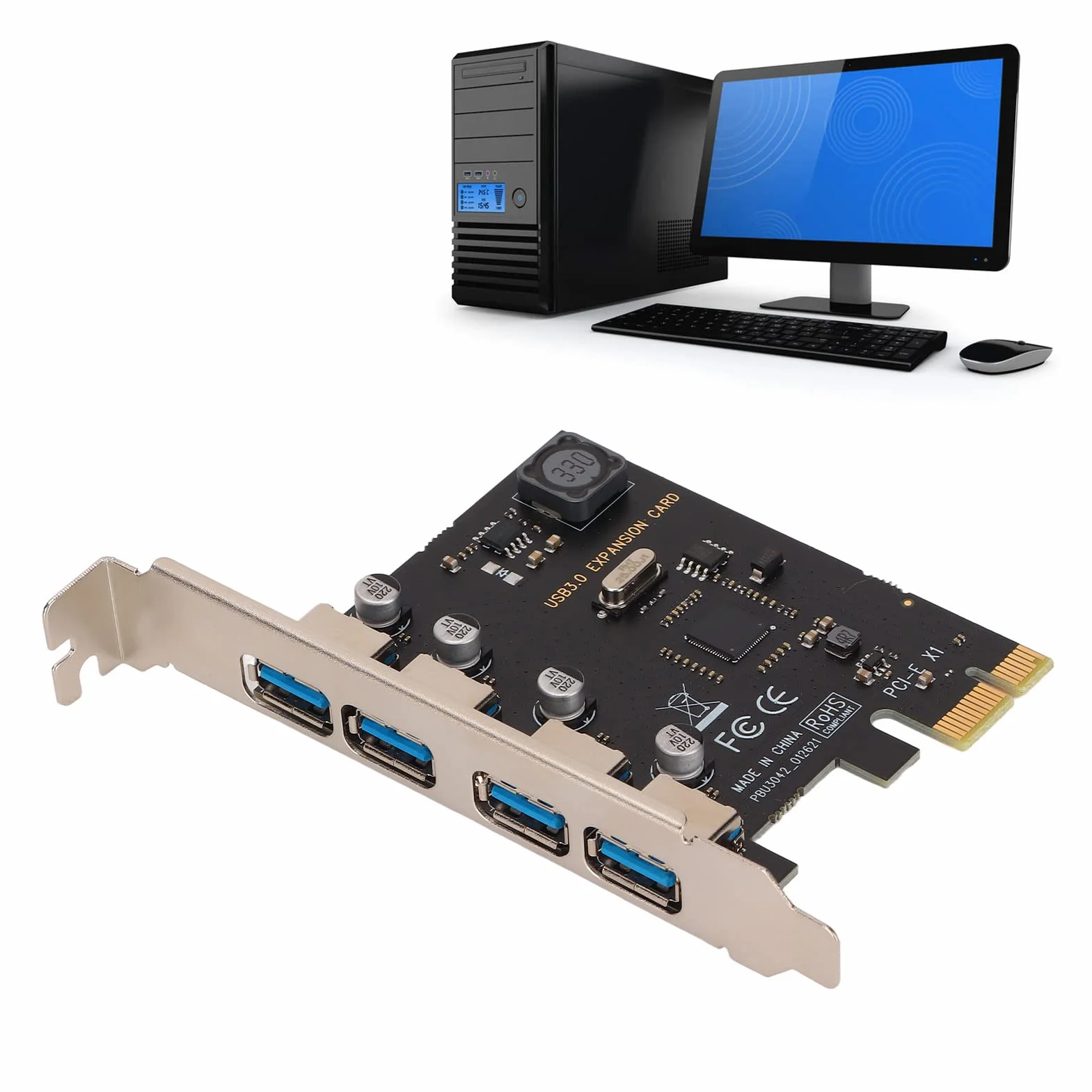 Karta PCI E 5Gbps na USB 3.0, 4 Porty PCI Expresse na Kartę Rozszerzeń USB, Karta Kontrolera Koncentratora Deskstop Server PCI-E USB3.0 dla Xp, dla dla i dla dla