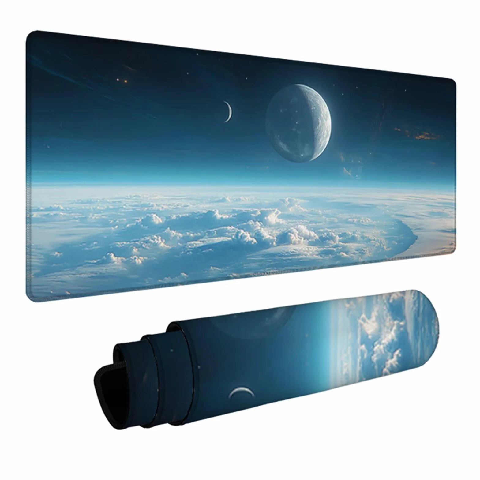 Podkładka pod mysz do gier Planeta 1000 x 500 x 3 mm, mata na biurko XXL Sky Desktop Pad z antypoślizgową gumową podstawą, podkładka pod mysz z szytymi krawędziami, akcesoria do gier, na PC 2-9757