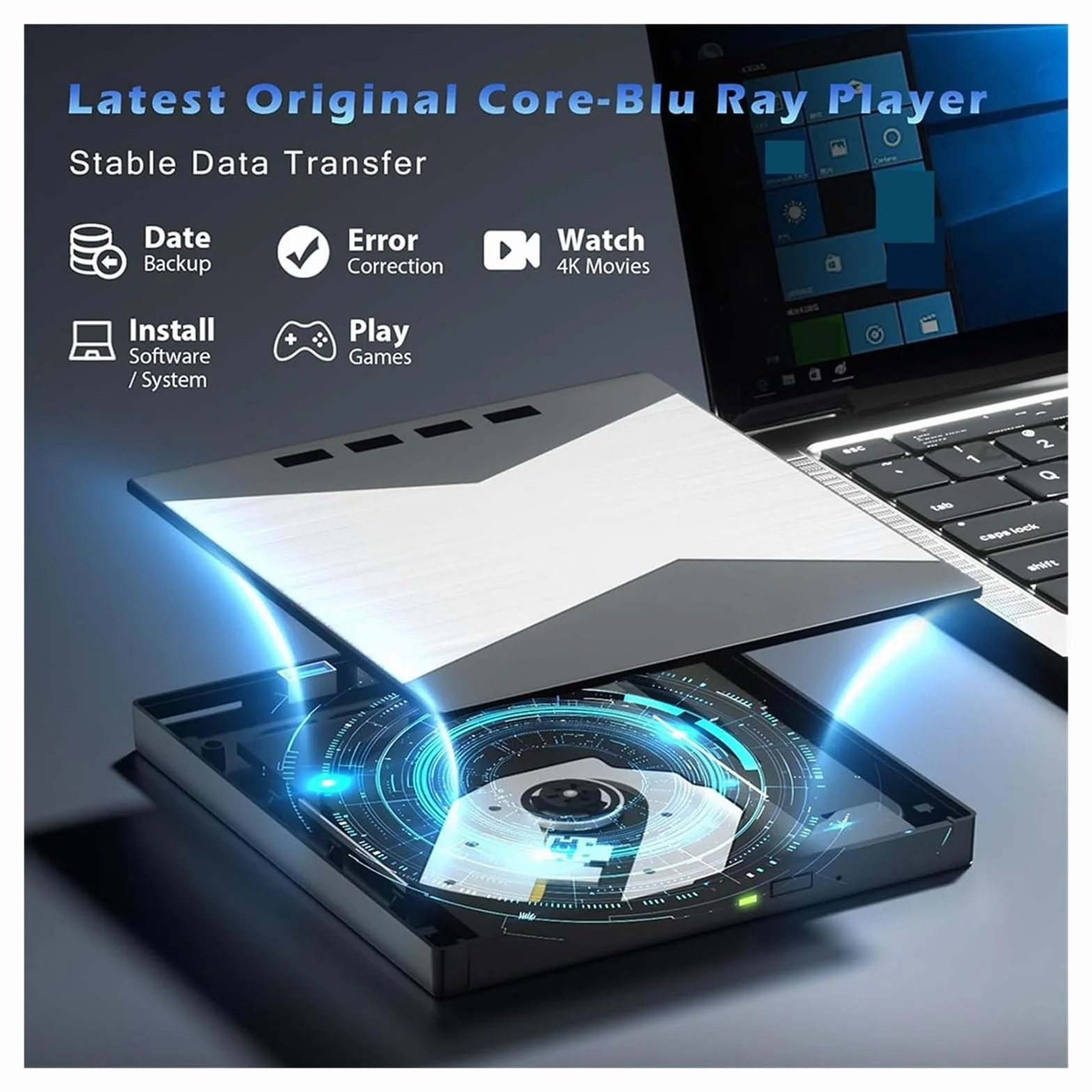 Odtwarzacz DVD, Zewnętrzny napęd Blu-Ray 4K Blu-ray Player do laptopa USB 3.0 /CD/DVD RW Reader Burner