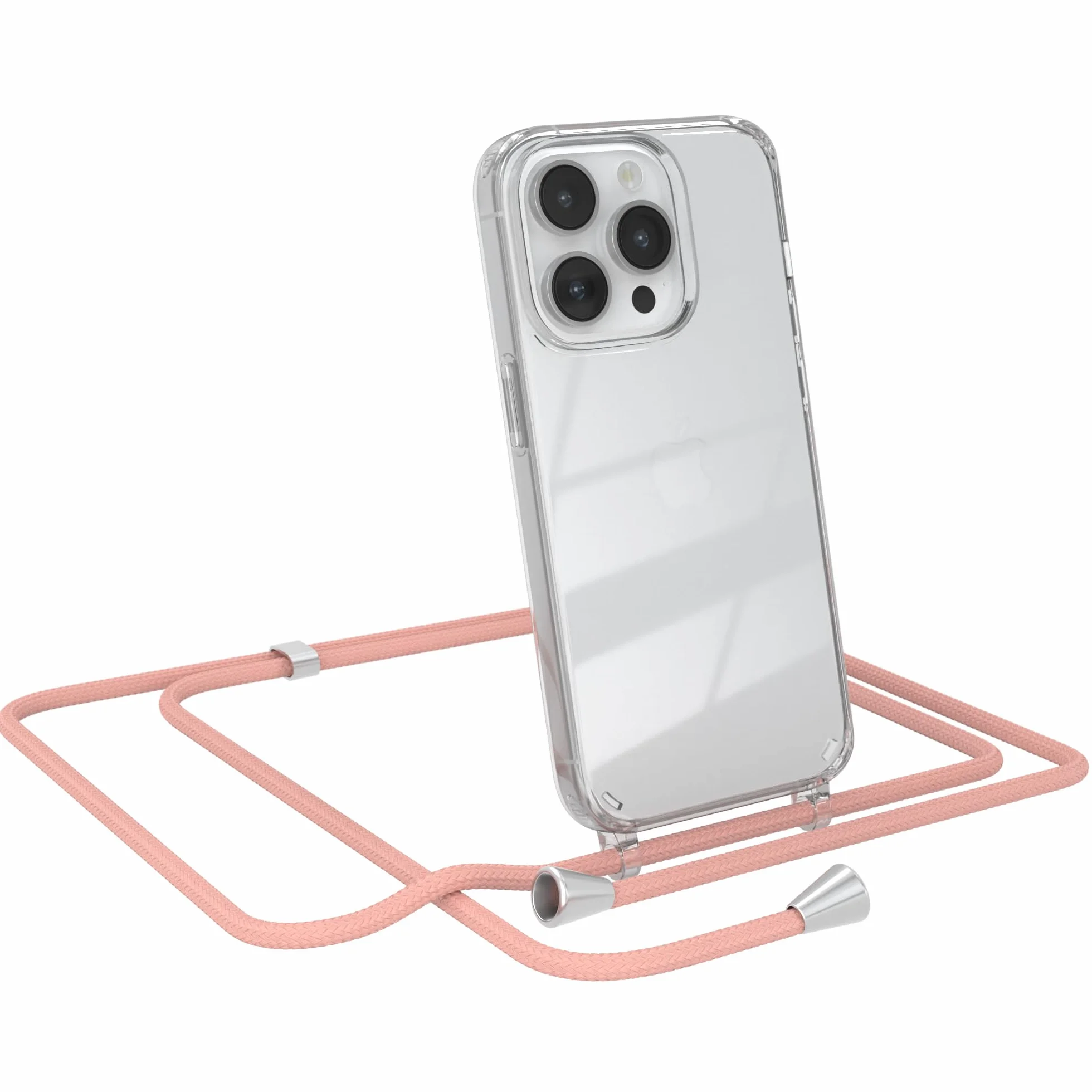 EAZY CASE Łańcuszek do telefonu kompatybilny z iPhone 14 Pro etui na telefon ze smyczą, sznurek do telefonu z etui silikonowe, stylowy łańcuszek z etui na smartfon w Stary róż