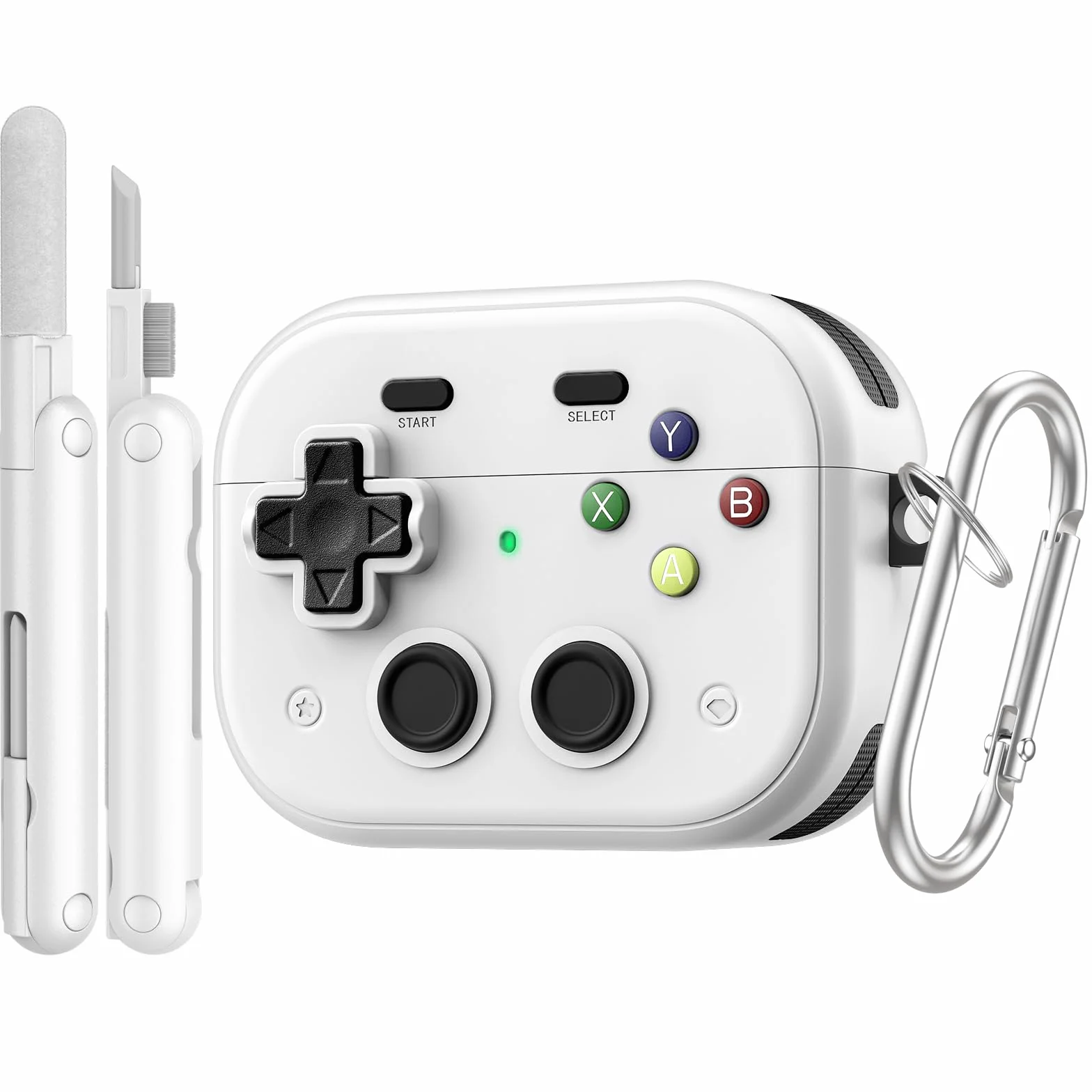 TiMOVO Case for AirPods Pro 3 (2025) with Secure Lock Clip, Hard Shell Game Console Design Shockproof Protective Cover for Apple AirPod Pro 3rd Generation with Cleaner Kit & Keychain, White